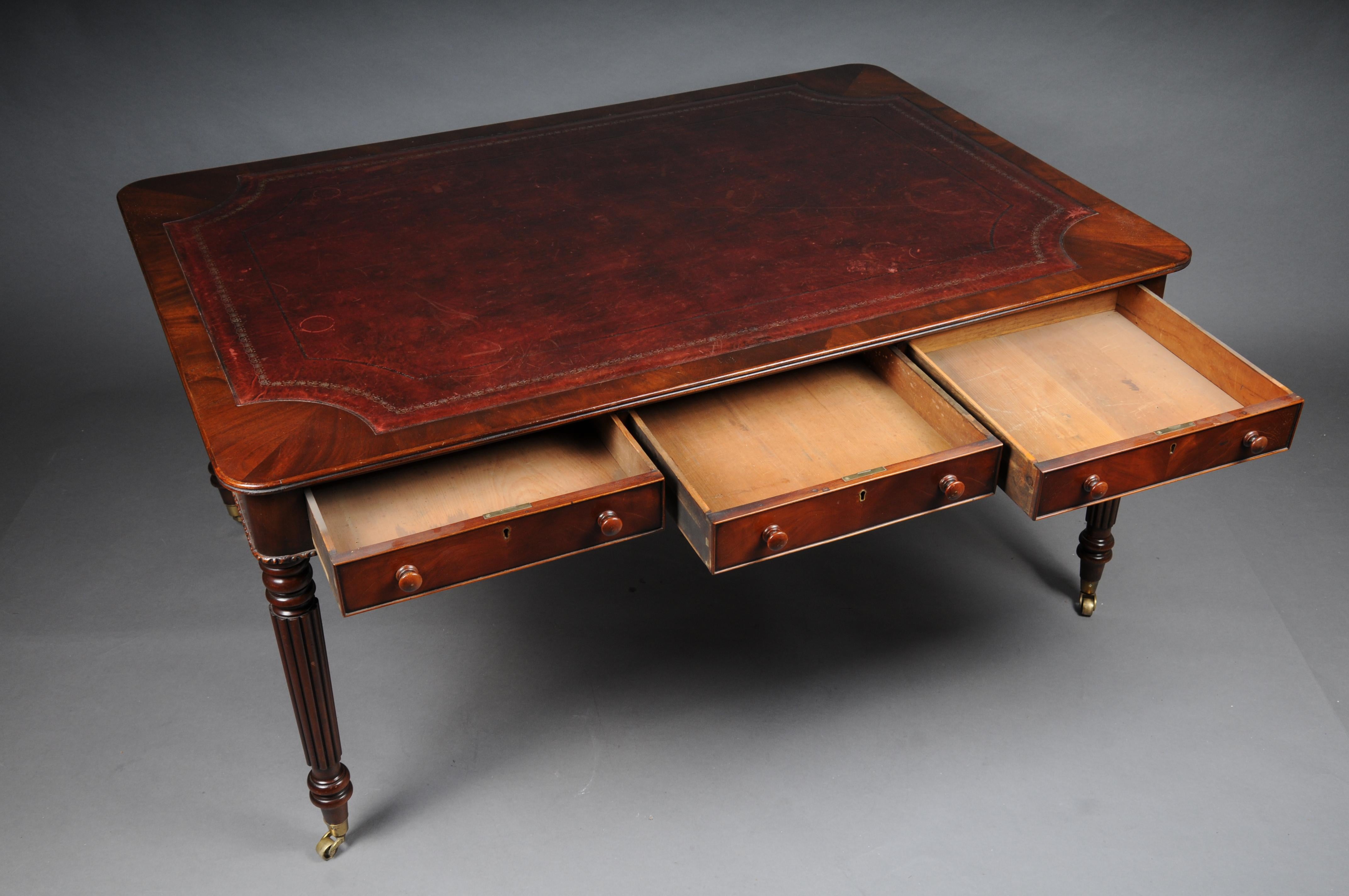 Large Victorian Partner Desk, England, 19th Century, Mahogany with Leather For Sale 1