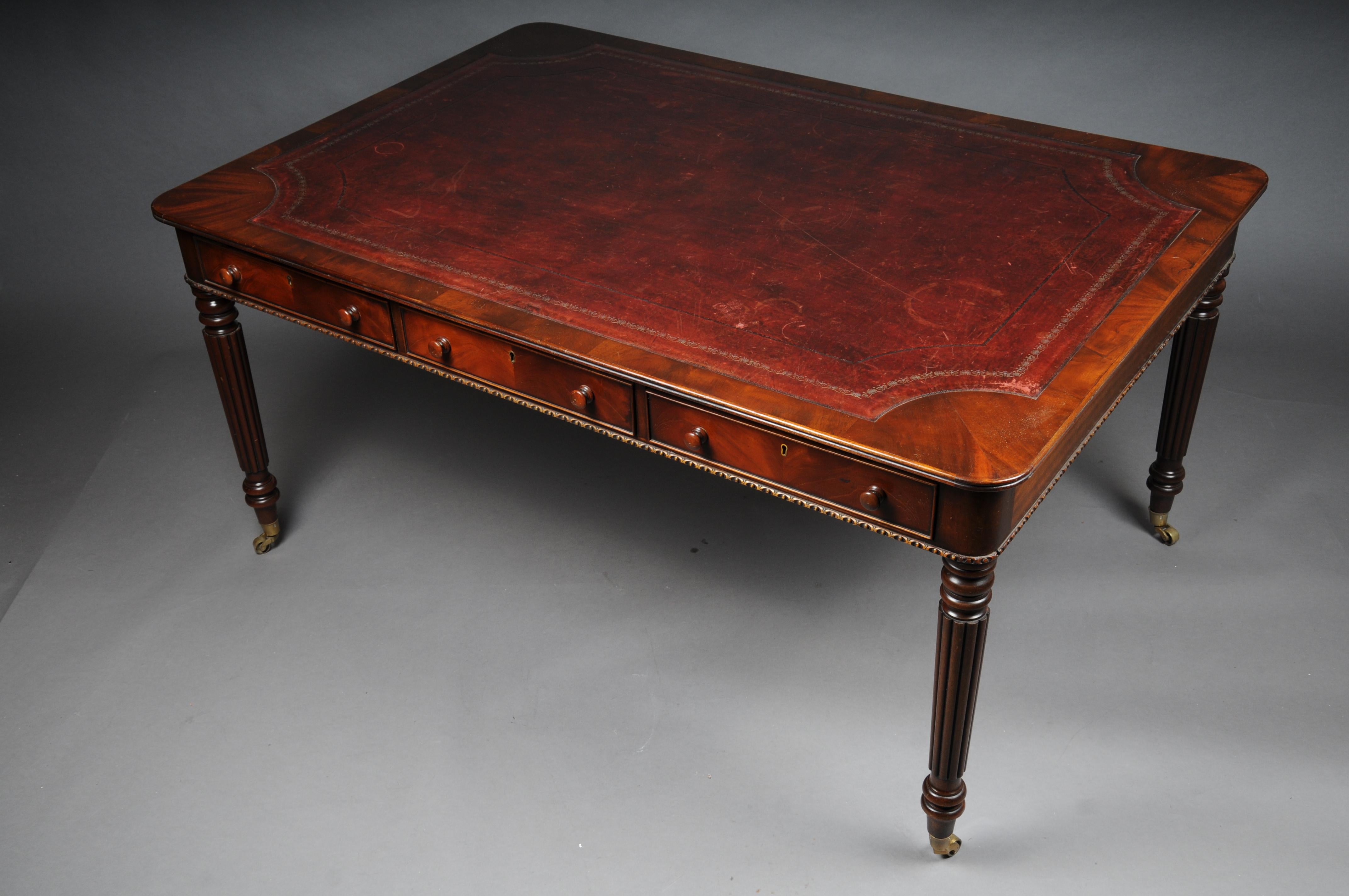 Large Victorian Partner Desk, England, 19th Century, Mahogany with Leather For Sale 2