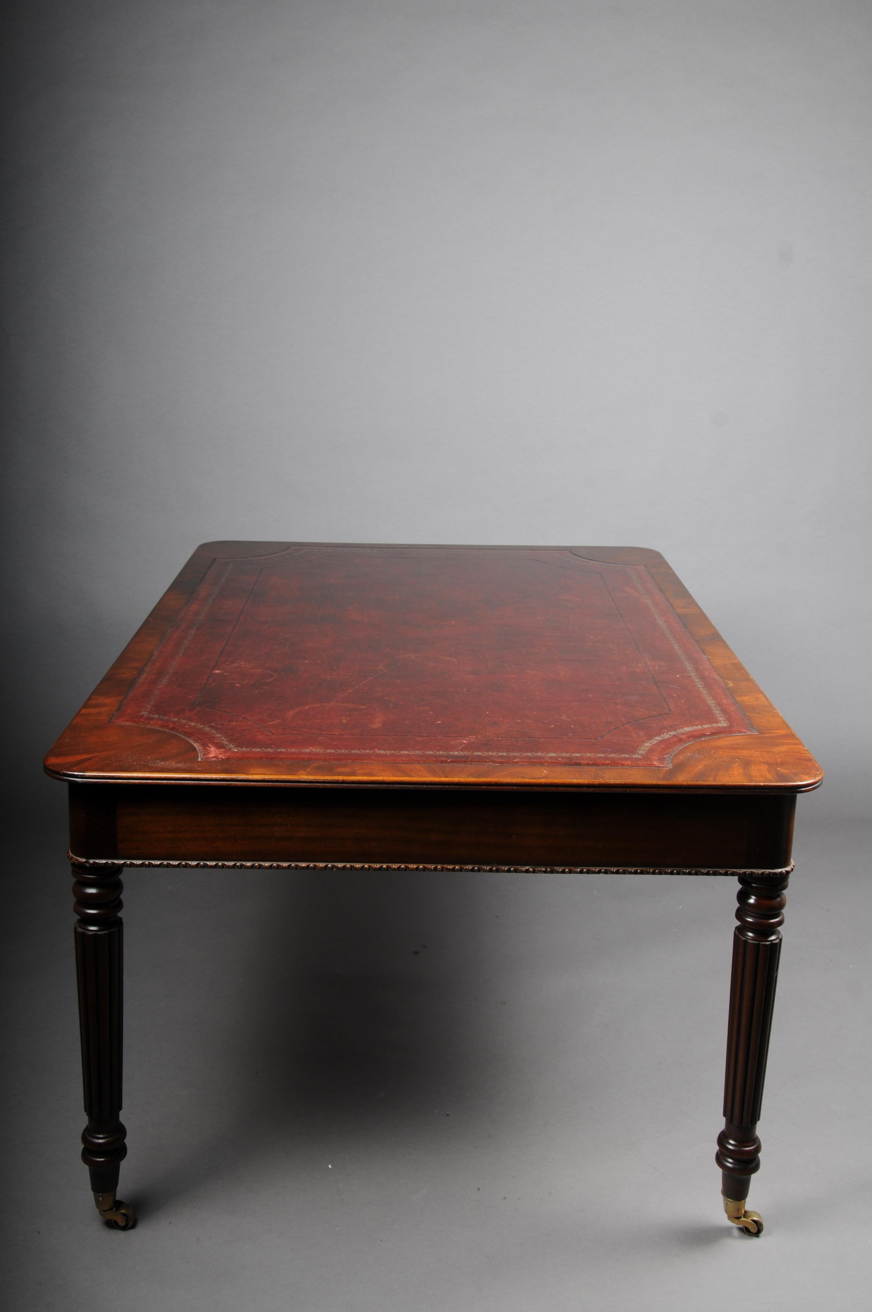 Large Victorian Partner Desk, England, 19th Century, Mahogany with Leather For Sale 3