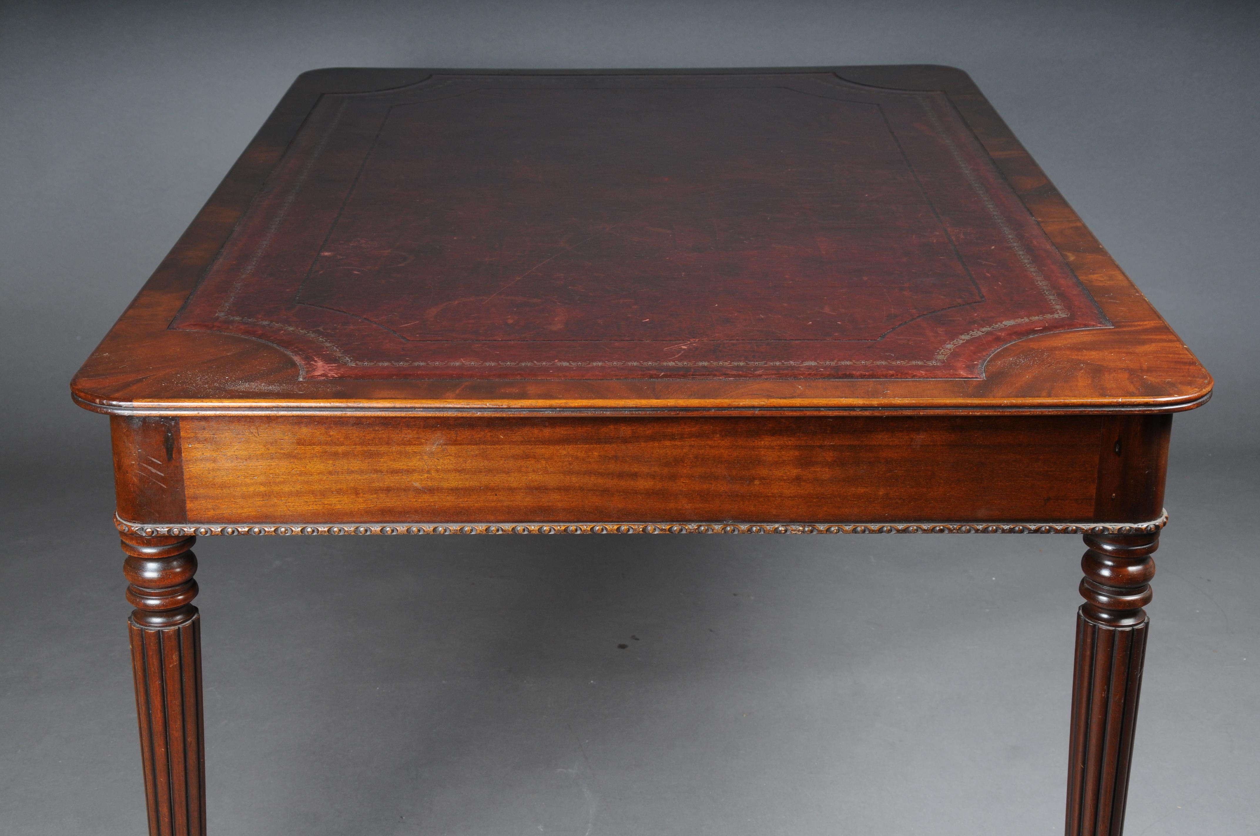 Large Victorian Partner Desk, England, 19th Century, Mahogany with Leather For Sale 4