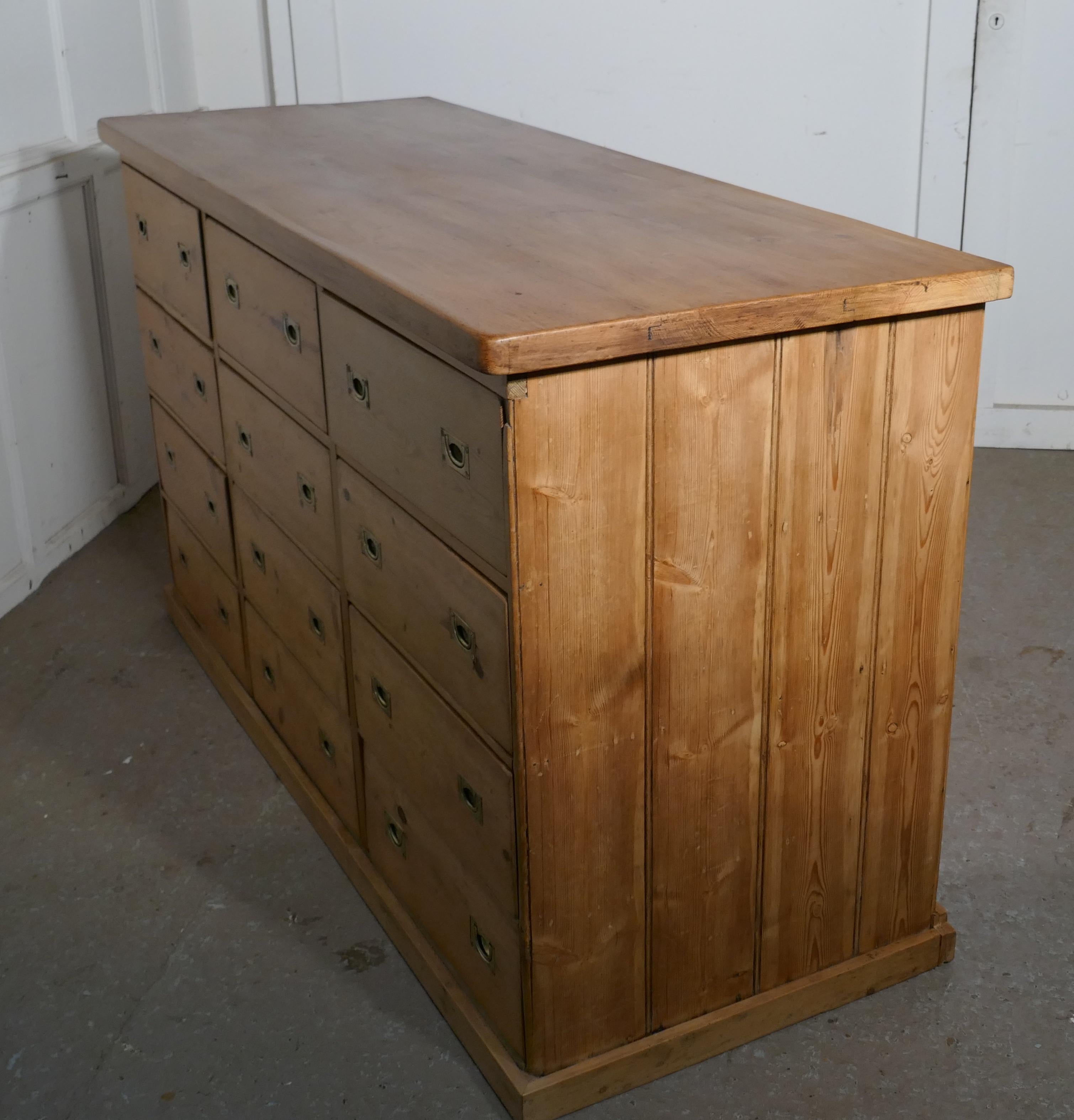 Large Victorian Pine 12-Drawer Haberdashery Island Counter 6
