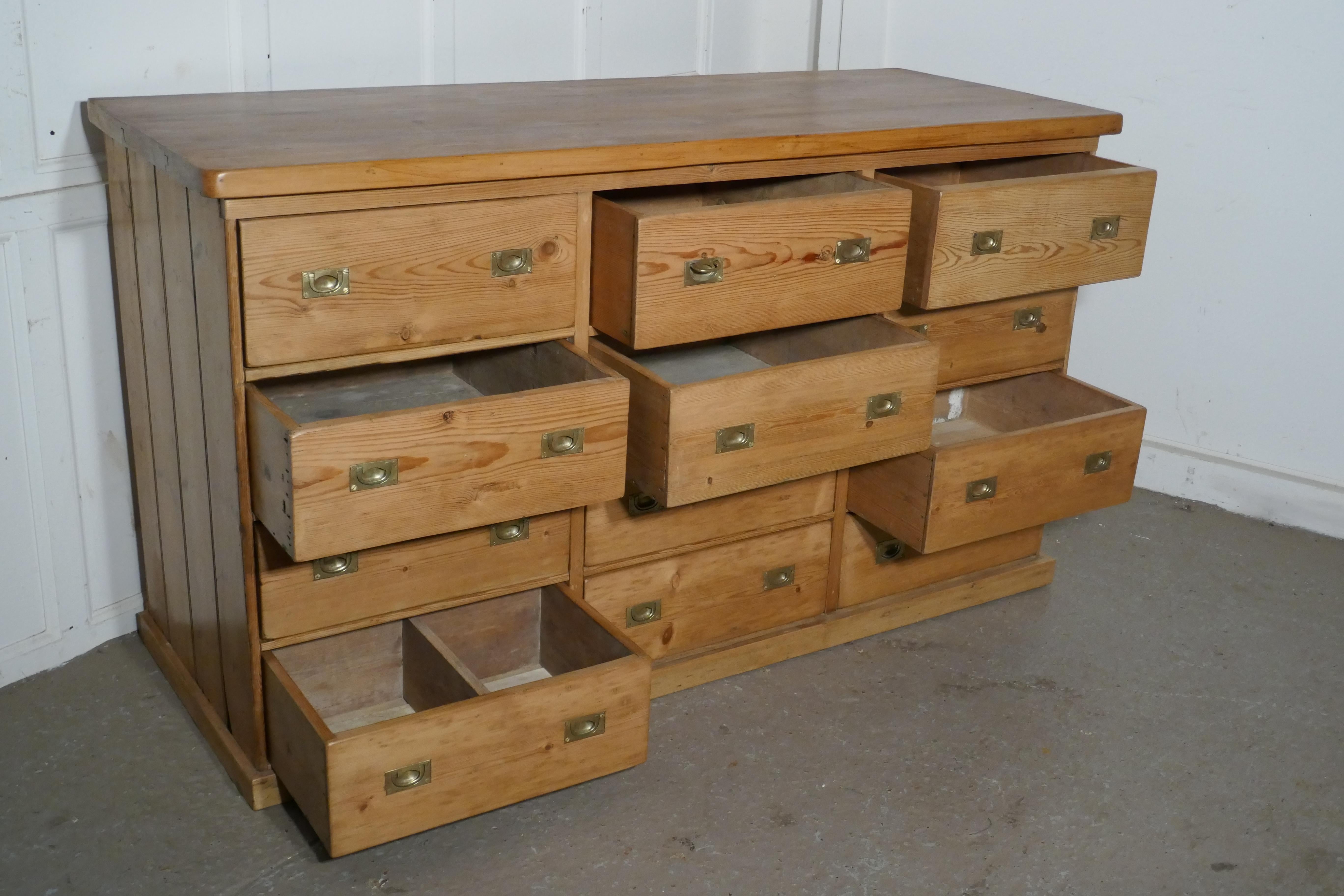 Large Victorian Pine 12-Drawer Haberdashery Island Counter 1