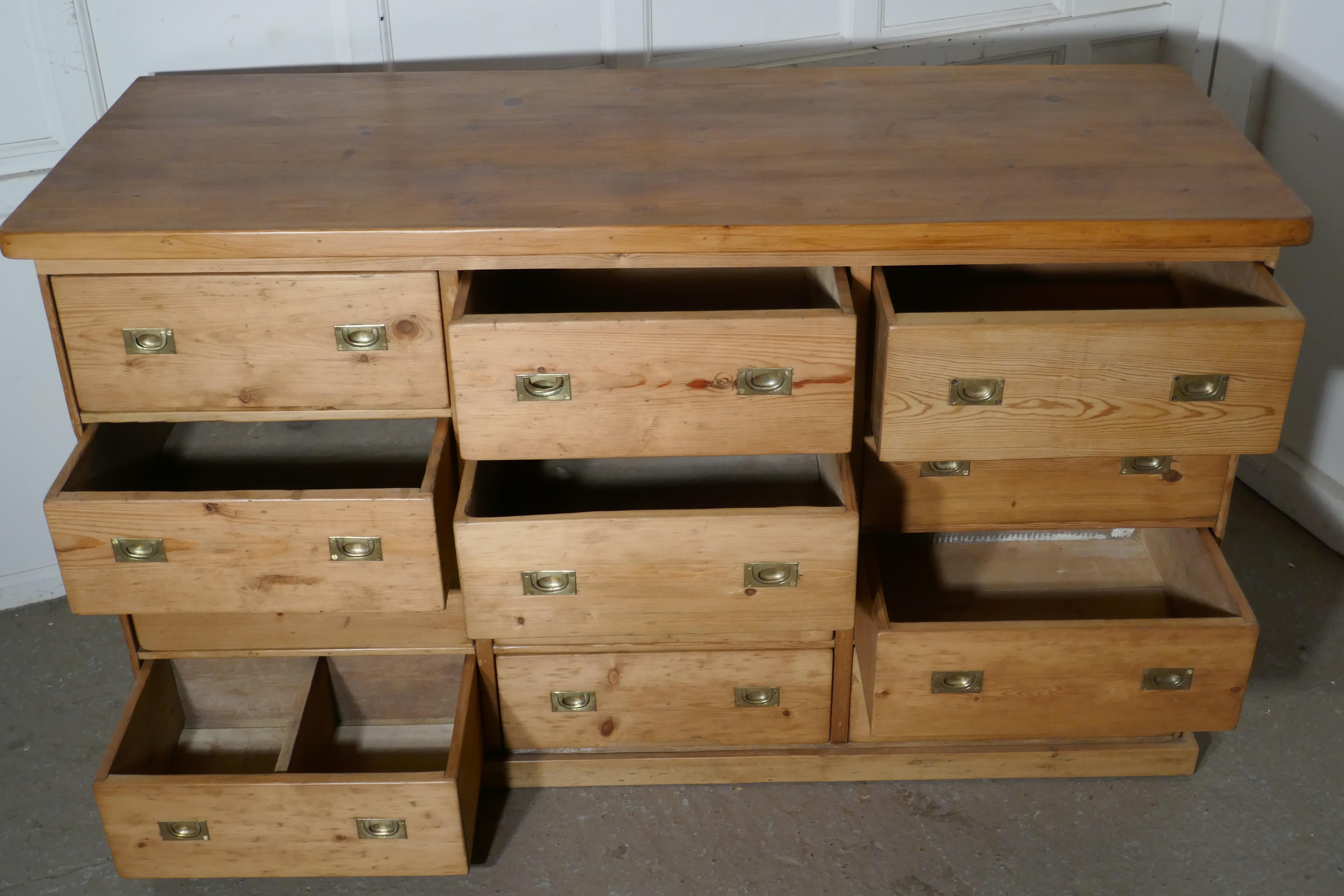 Large Victorian Pine 12-Drawer Haberdashery Island Counter 2
