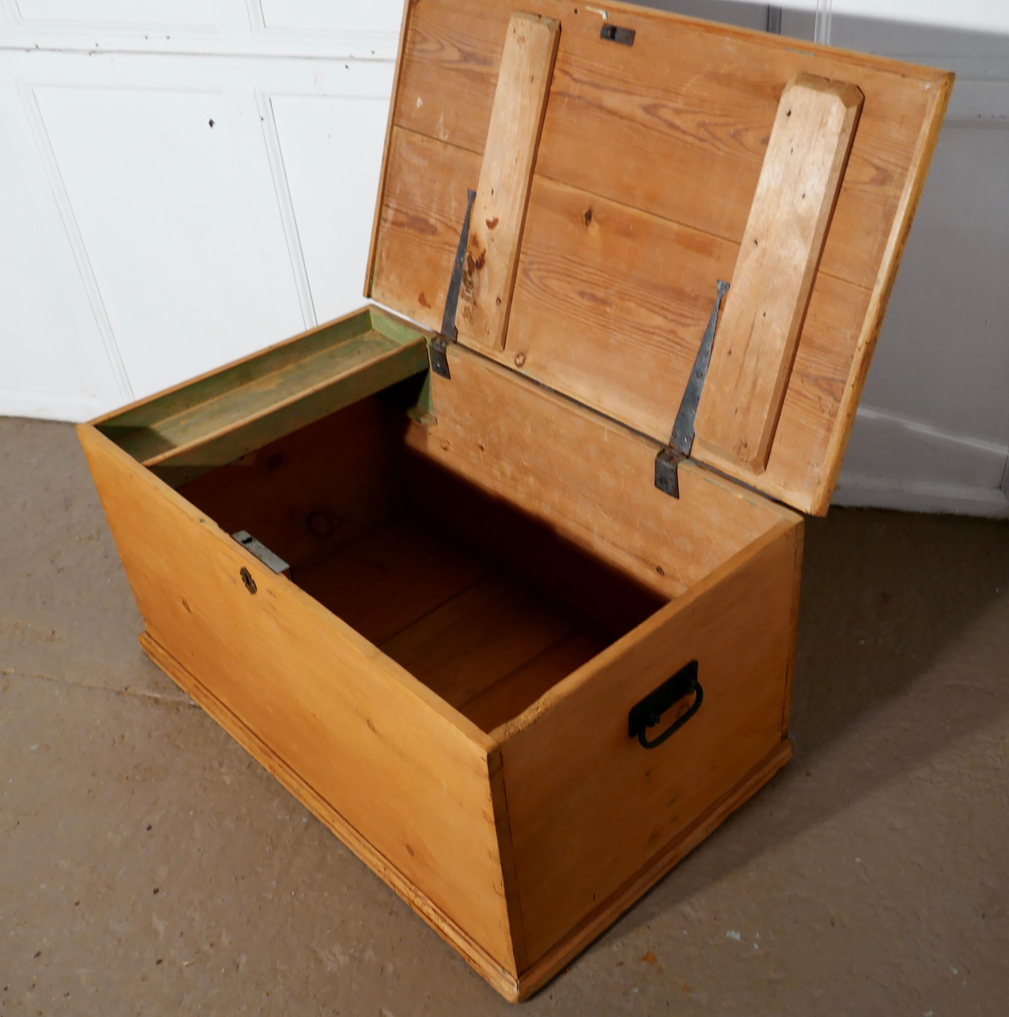 Large Victorian pine blanket box, coffee table or shoe tidy
This is a good quality pine box it has been fully restored, it stands on a small plinth with a moulded edge to the top, it has scandal box to the interior, strap hinges and carving