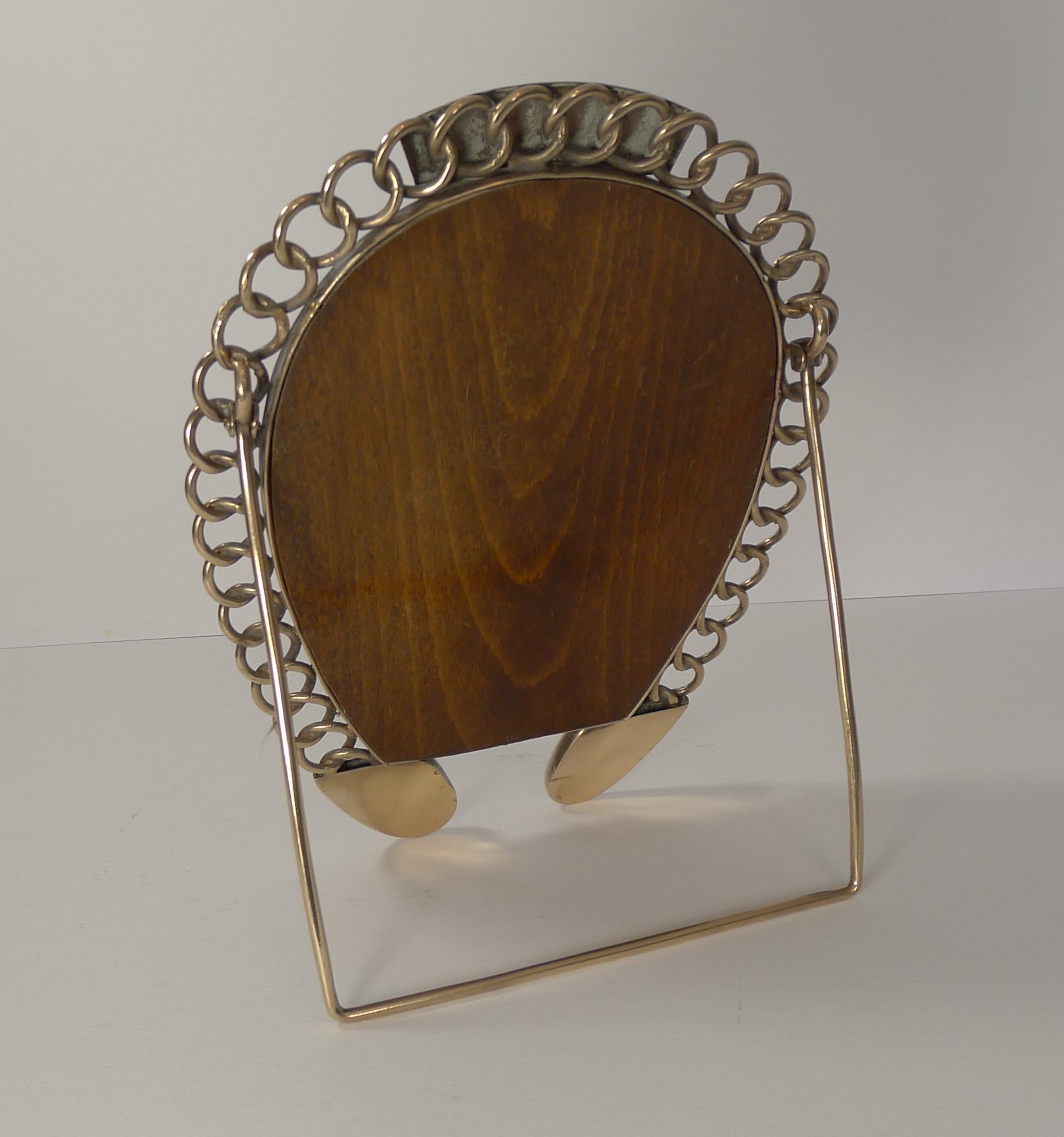 Late 19th Century Large Victorian Polished Brass Horseshoe Table Mirror, circa 1880