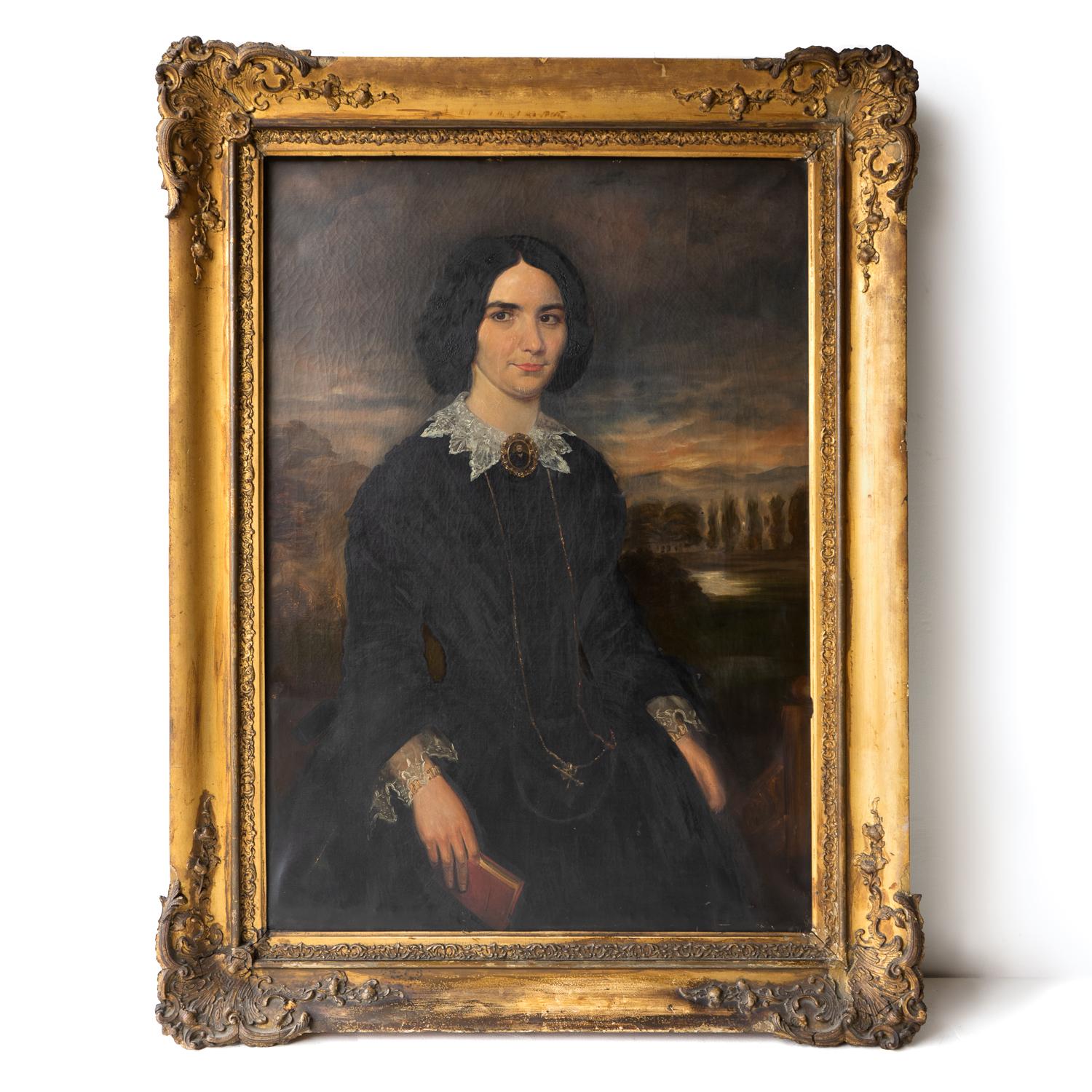 Large Victorian Portrait Of A West Country Woman In A Dramatic Landscape, Antique Original Oil On Canvas Painting, 19th Century

Depicting a confident and strong yet friendly and somewhat approachable-looking woman. She is dressed in a black dress