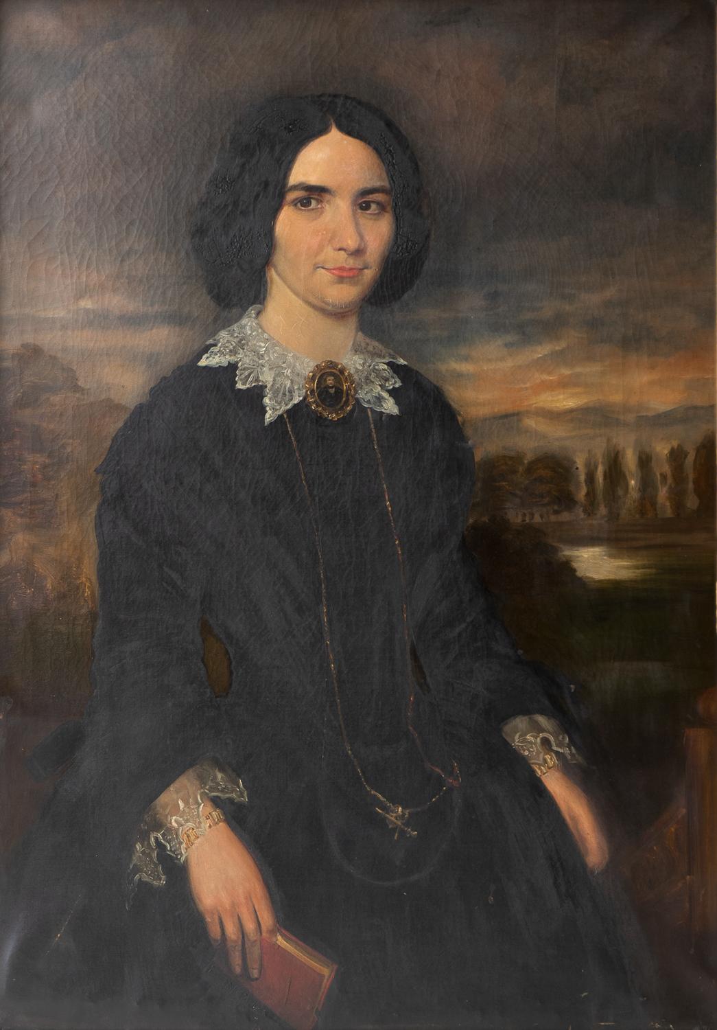 English Large Victorian Portrait Of A West Country Woman In A Dramatic Landscape, 19th C For Sale