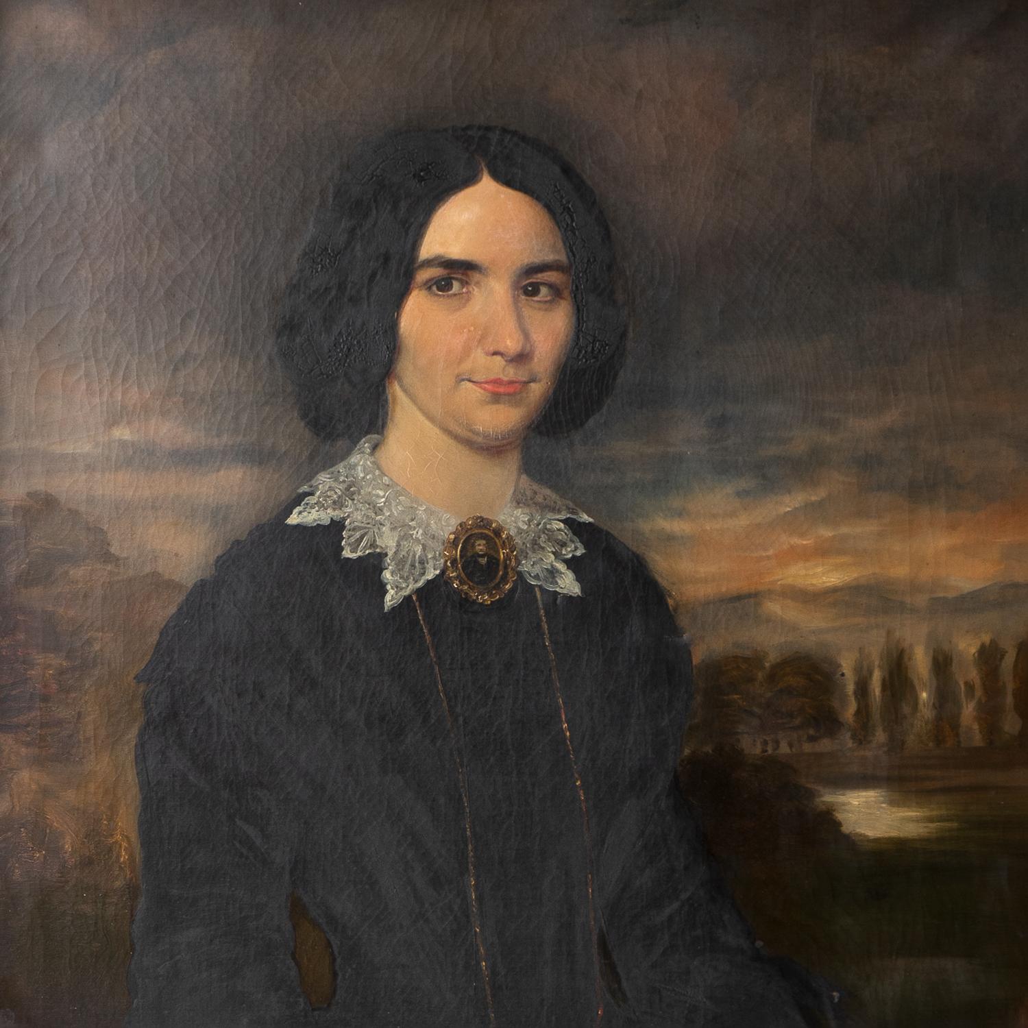 Painted Large Victorian Portrait Of A West Country Woman In A Dramatic Landscape, 19th C For Sale