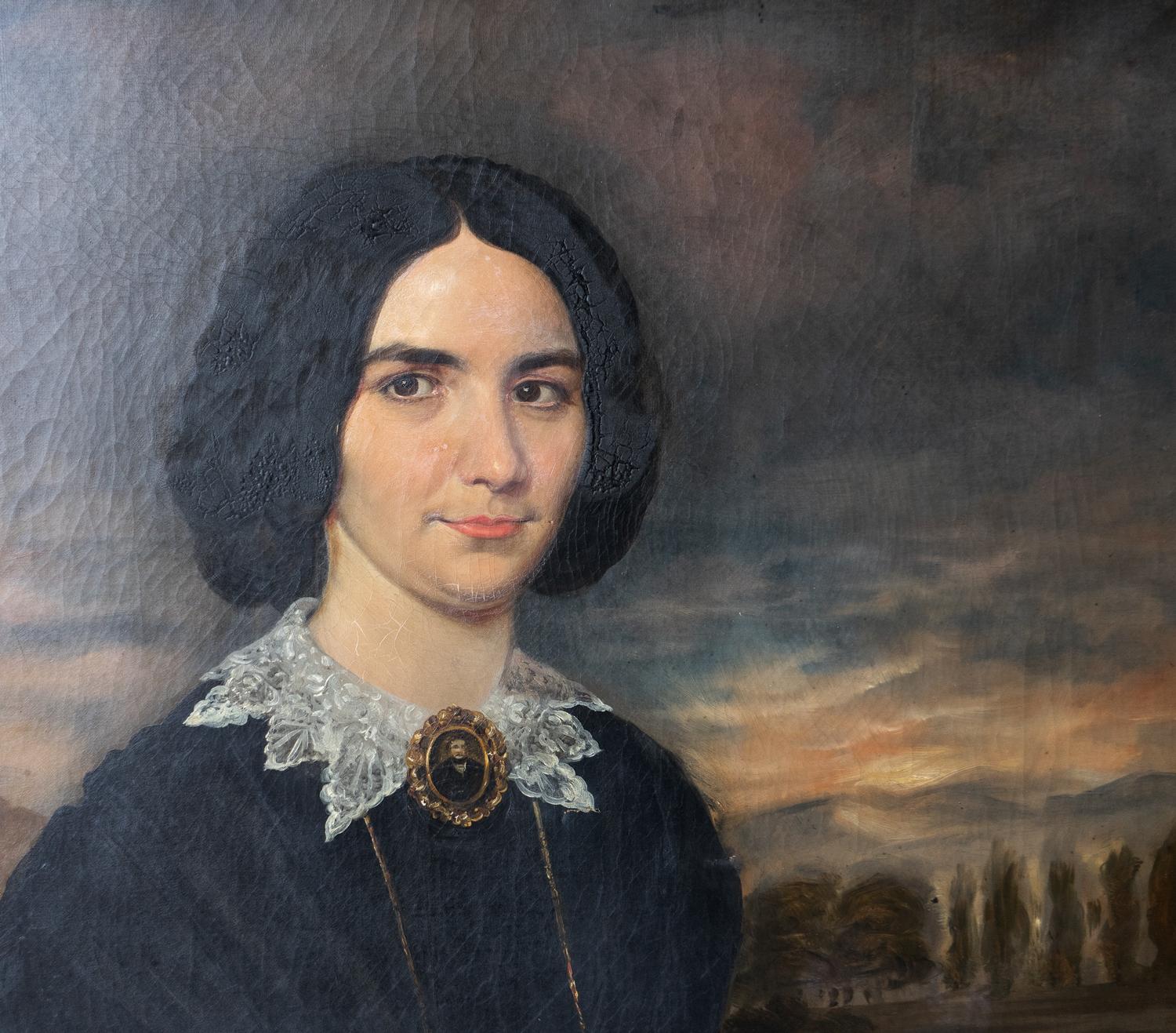Großes viktorianisches Porträt einer Frau aus dem Westen in einer dramatischen Landschaft, 19. Jahrhundert (Leinwand) im Angebot