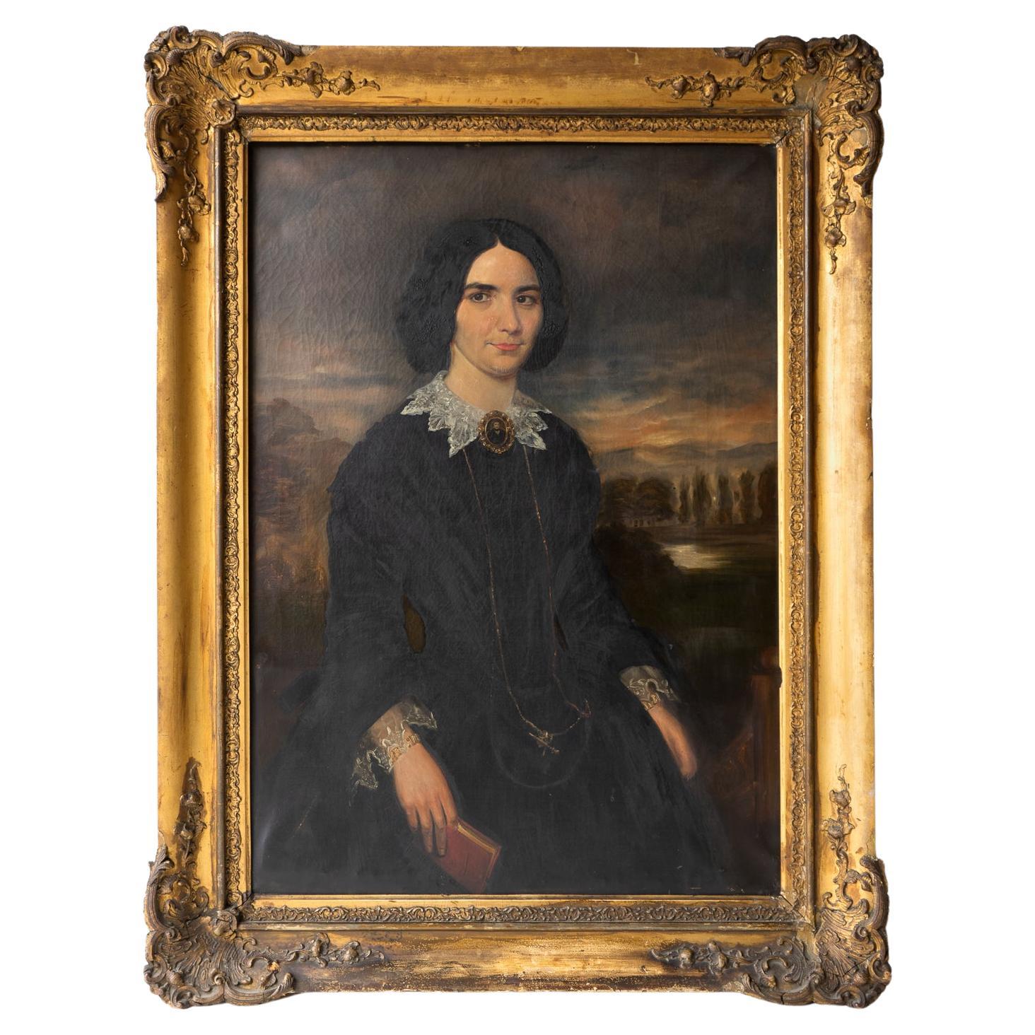 Großes viktorianisches Porträt einer Frau aus dem Westen in einer dramatischen Landschaft, 19. Jahrhundert im Angebot