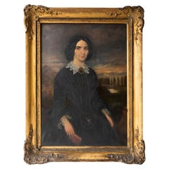 Vintage Large Victorian Portrait Of A West Country Woman In A Dramatic Landscape, 19th C