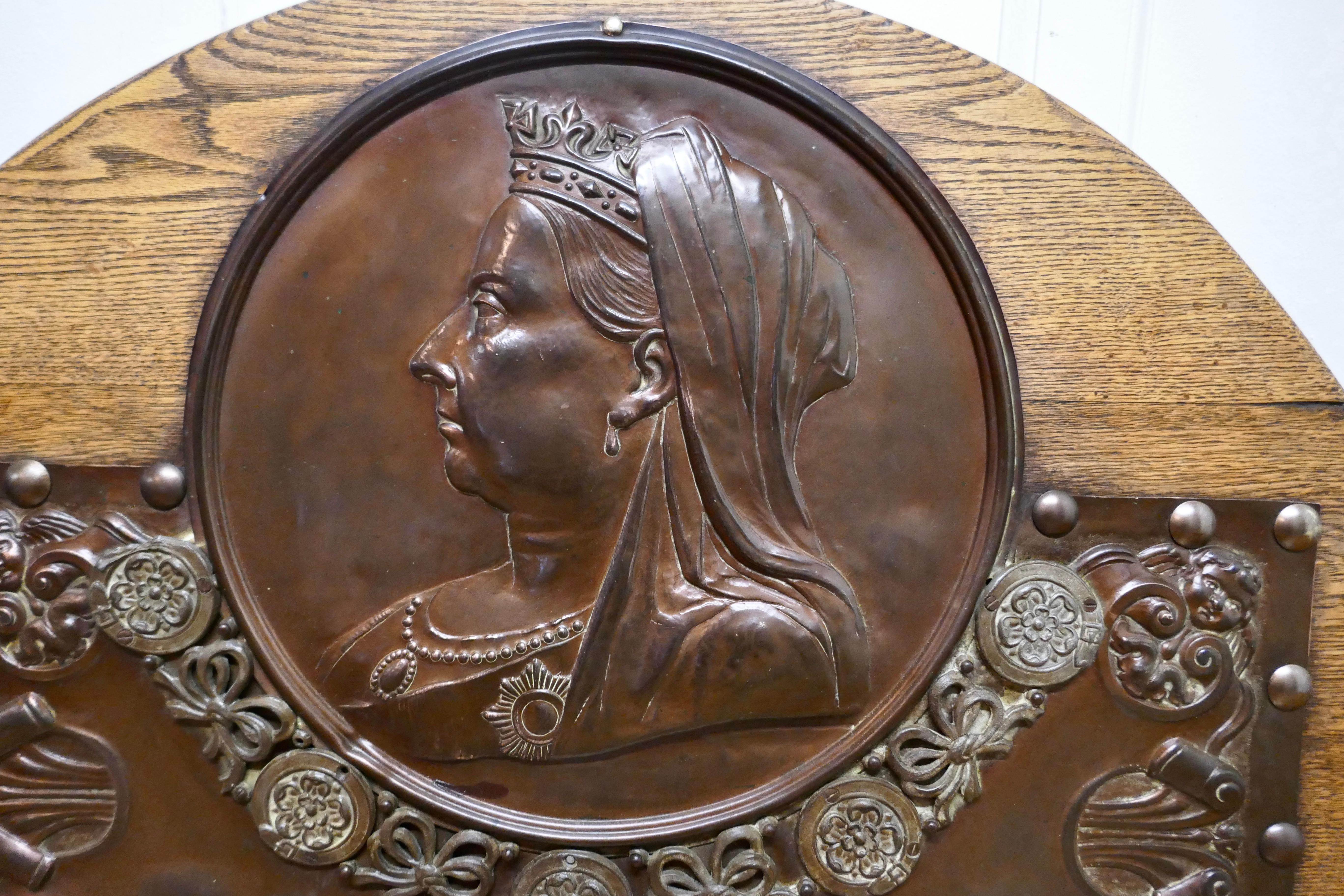 Late Victorian Large Victorian Queen’s Head Copper Wall Plaque For Sale