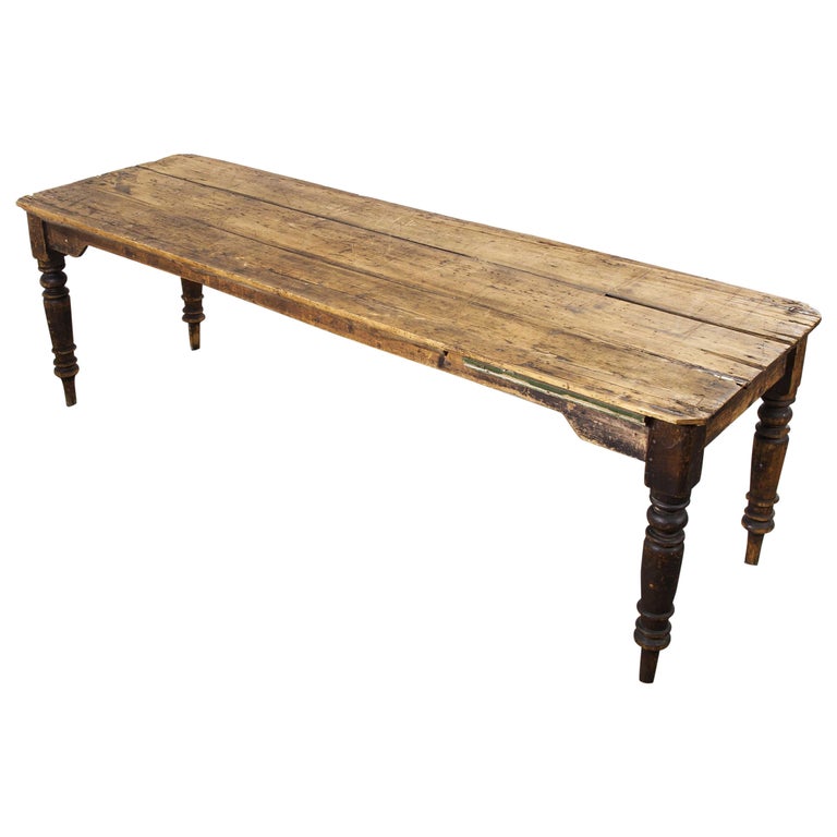 Large Victorian Rectangular Kitchen Dining Table, Three Plank Top at