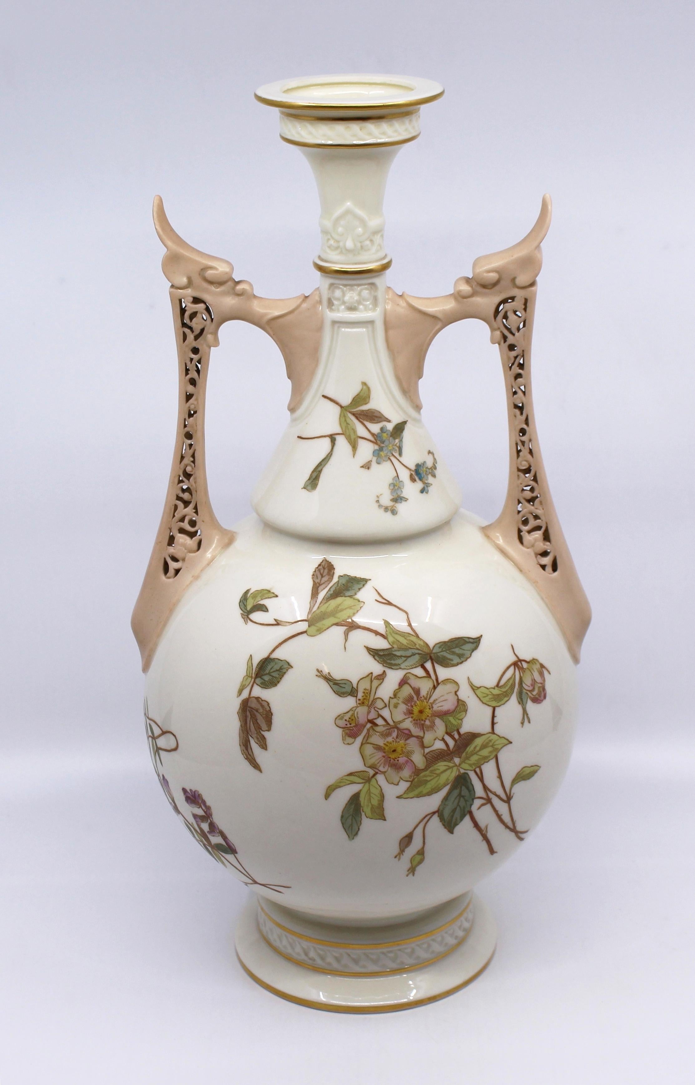 Period:
Late 19th century, English

Manufacturer:
Royal Worcester

Date: 
1886

Backstamp 
Royal Worcester puce backstamp, date code for 1886, registration number, shape model 1071

Condition 
No chips, cracks or repairs. Gilding