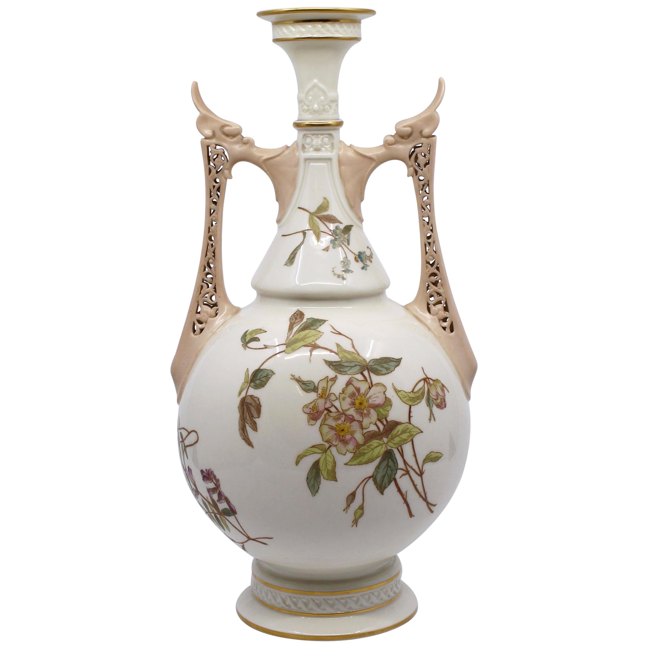 Large Victorian Royal Worcester Two Handled Vase, 1071 For Sale