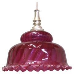 Gran pantalla colgante de techo victoriana de cristal rubí
