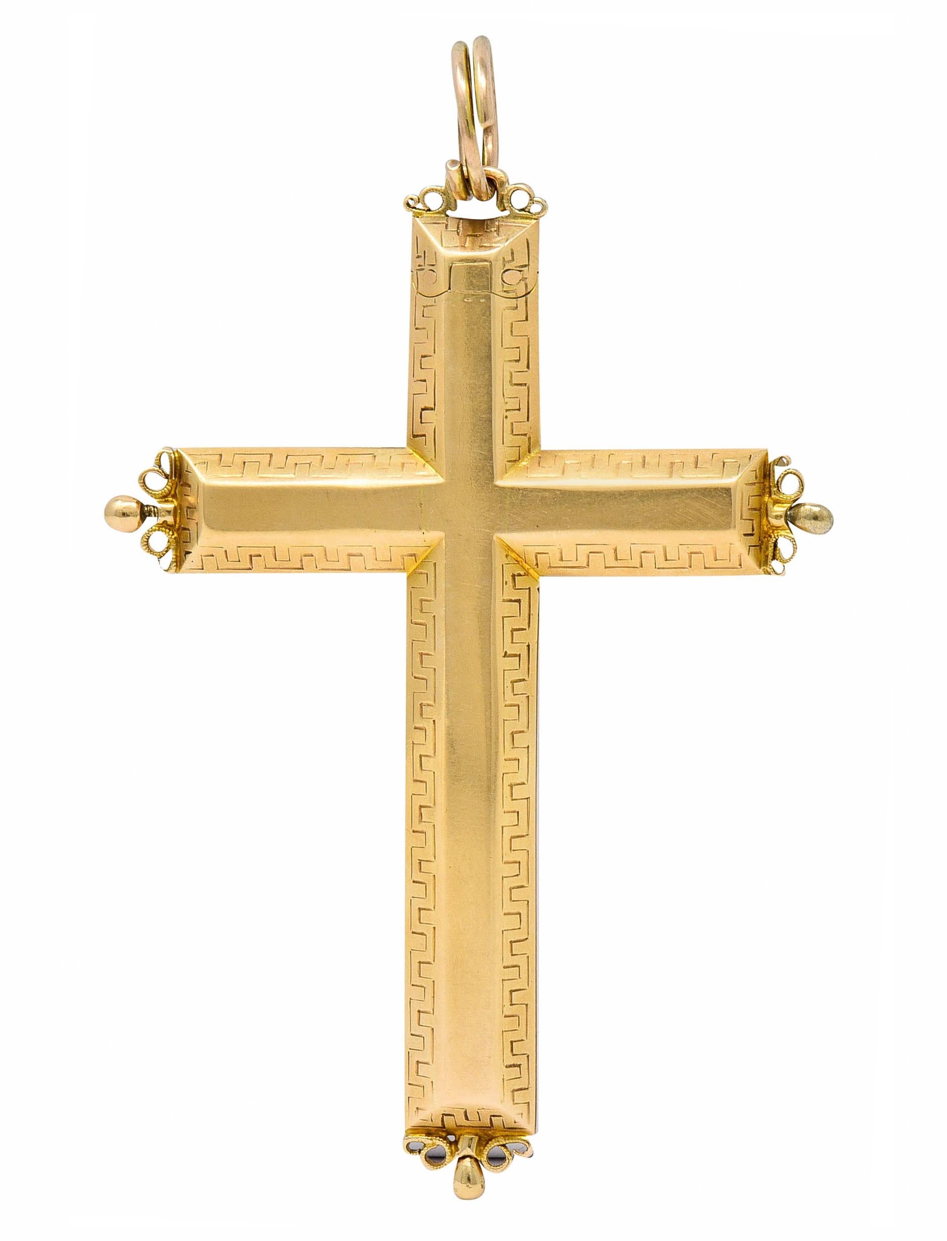 Women's or Men's Large Victorian Sapphire 14 Karat Gold Reliquary Cross Pendant