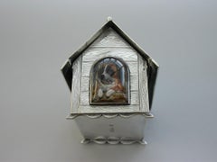 Large Victorian Silver and Essex Crystal Dog Kennel Cigarette Box 'St Bernard'