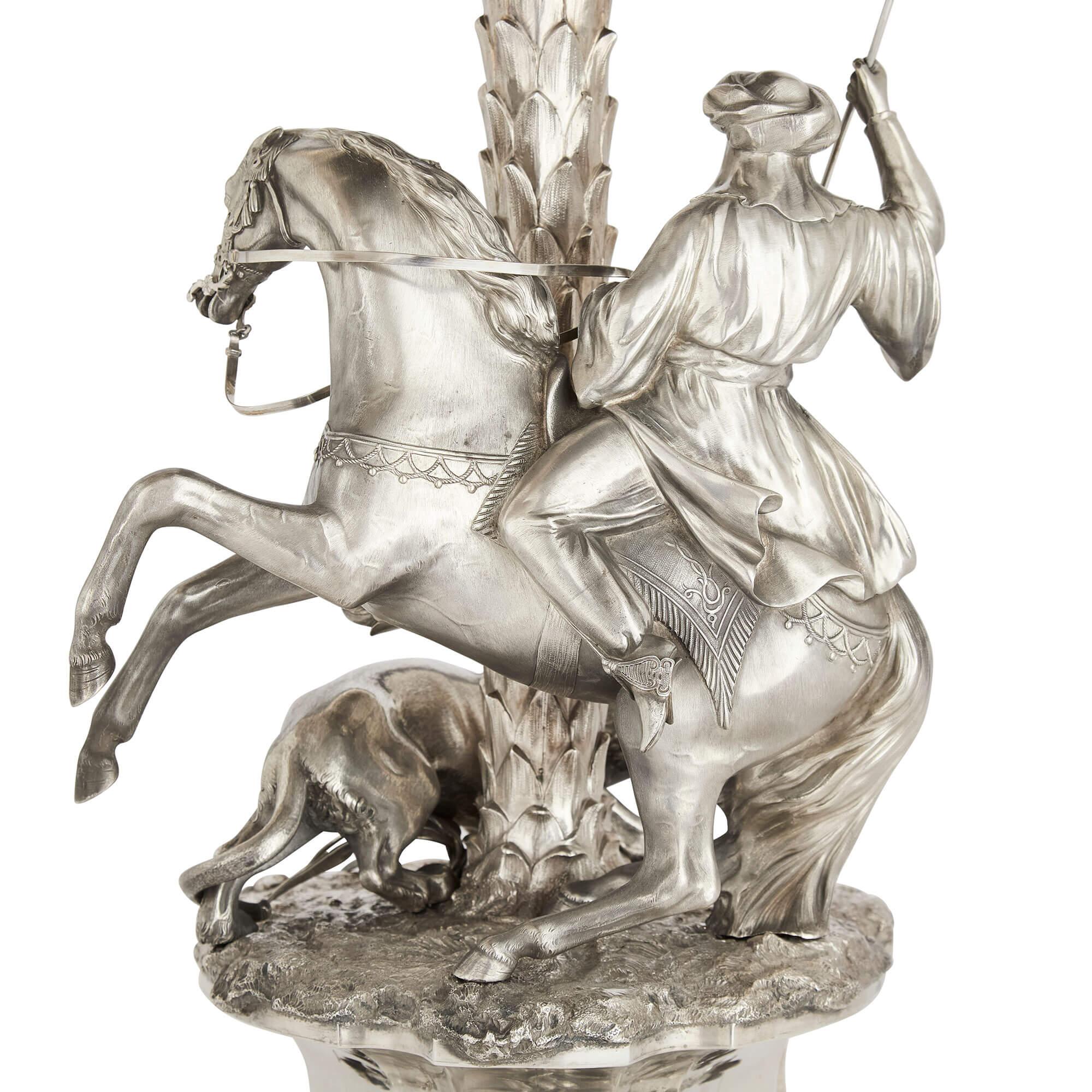 Cast Large Victorian Silver Orientalist Equestrian Centrepiece Edward Barnard & Sons For Sale