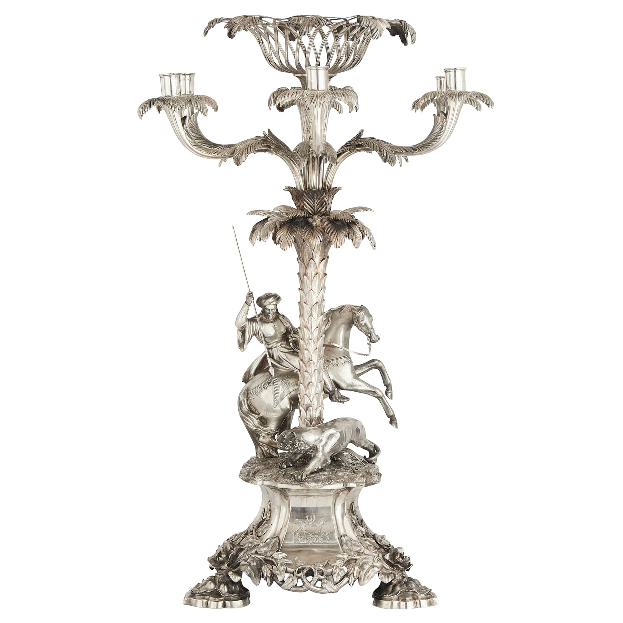 Large Victorian Silver Orientalist Equestrian Centrepiece Edward Barnard 
Sons For Sale