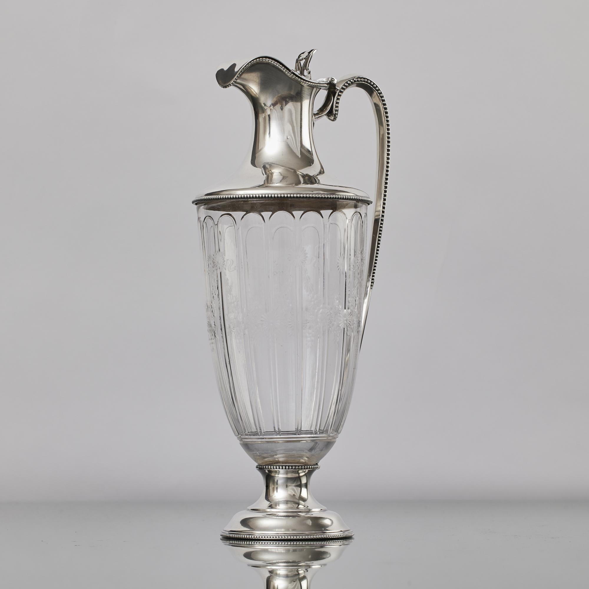 Neoclassical Classical style cut glass & silver wine jug For Sale