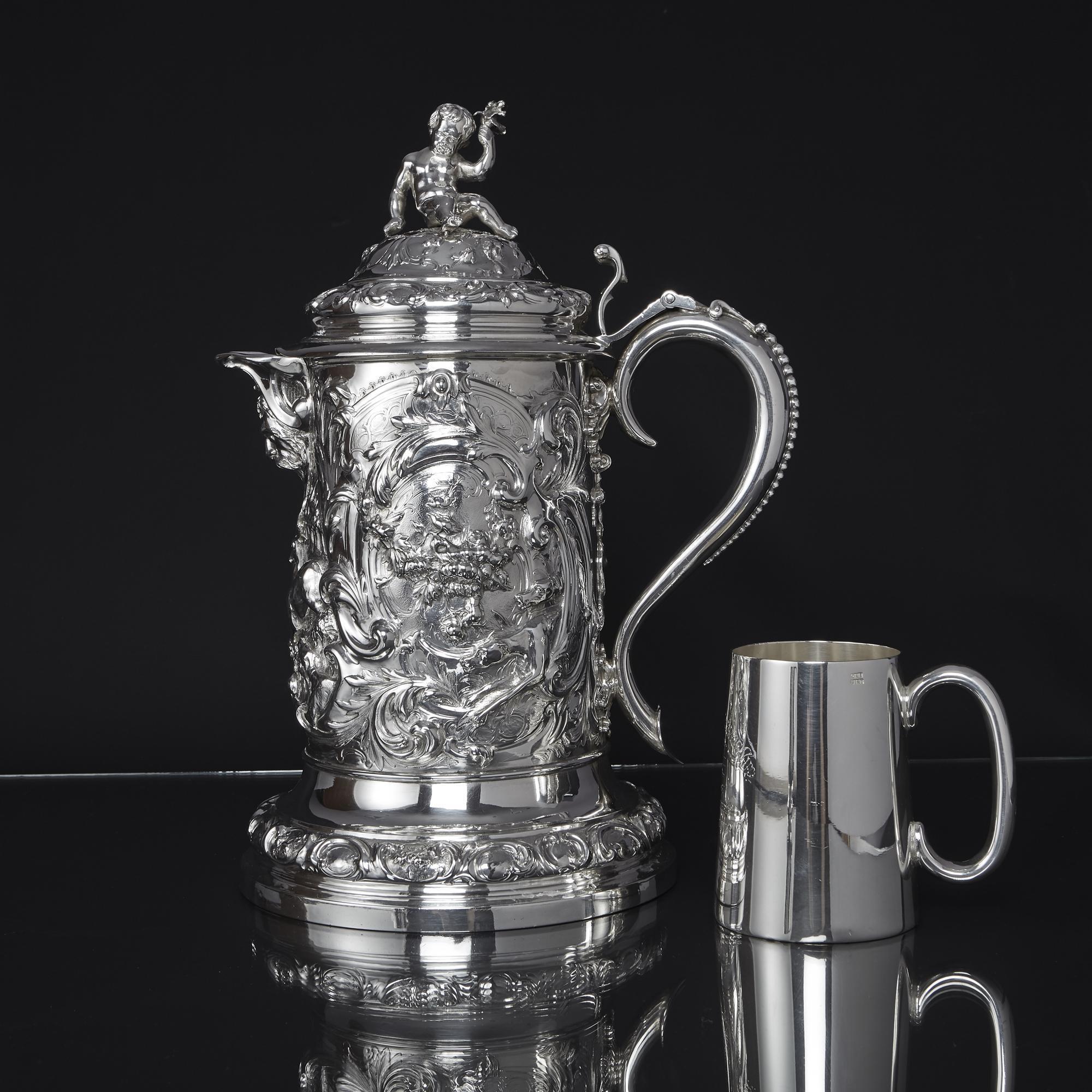 English Large Victorian Silver Presentation Jug For Sale