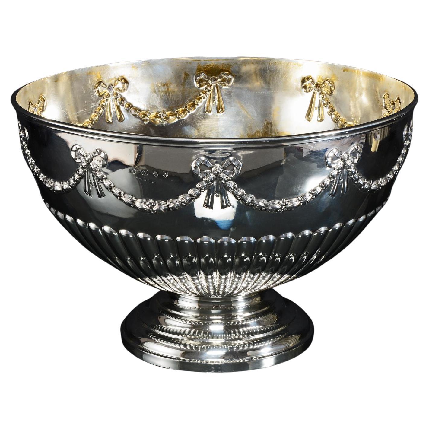 Large Victorian silver punch bowl