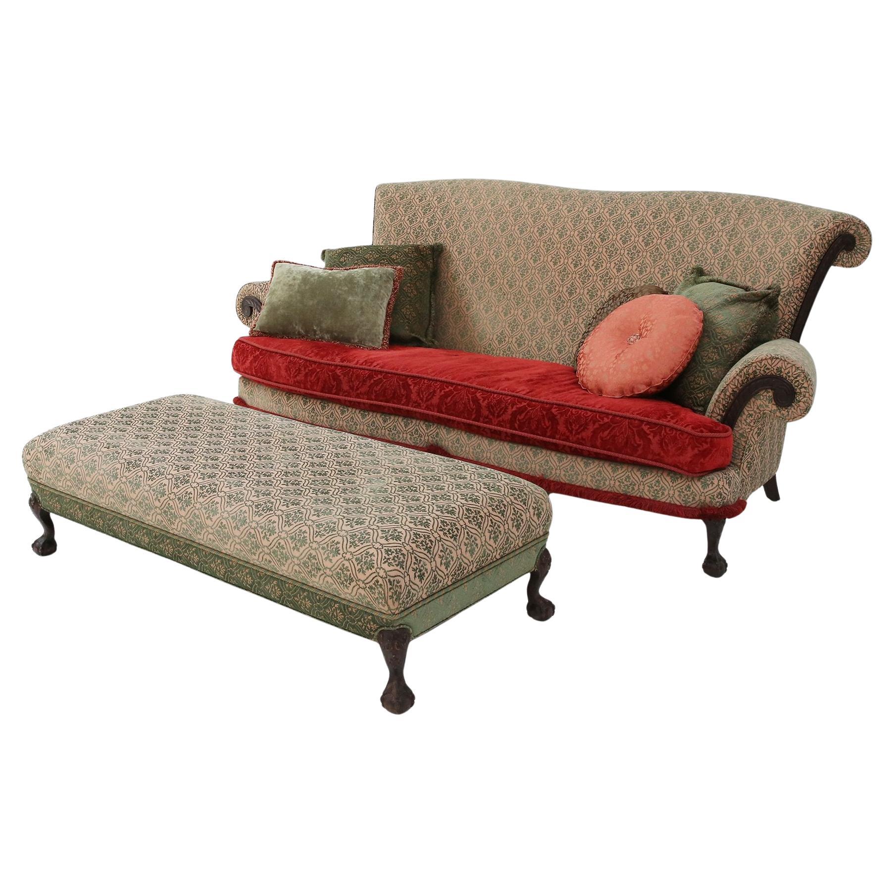 Large Victorian Sofa and Matching Ottoman, United Kingdom, 1890s