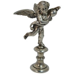 Large Victorian Solid Silver Table Fob Seal of Cherub and Dolphin
