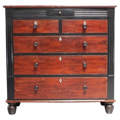 Large Victorian Solid Wood Chest of Drawers Ebonized Features & Bun Feet
