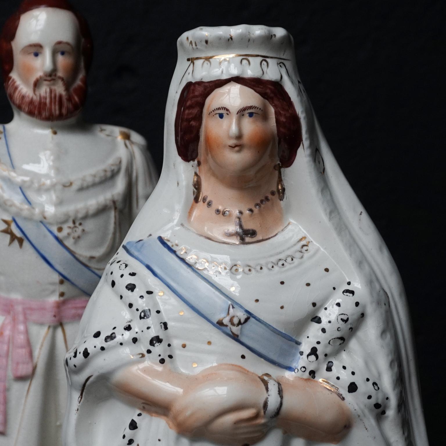 19th Century Large Victorian Staffordshire Figurines of Queen Victoria and Prince Albert