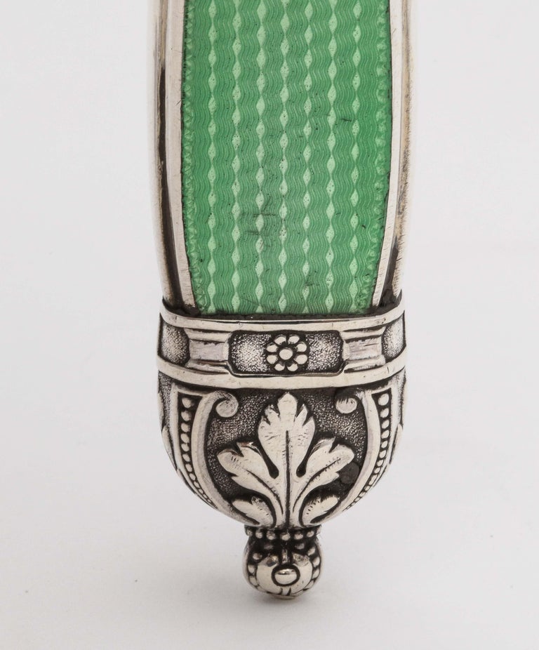 Large Victorian Sterling Silver and Light Green Guilloche Enamel-Letter Opener For Sale 9