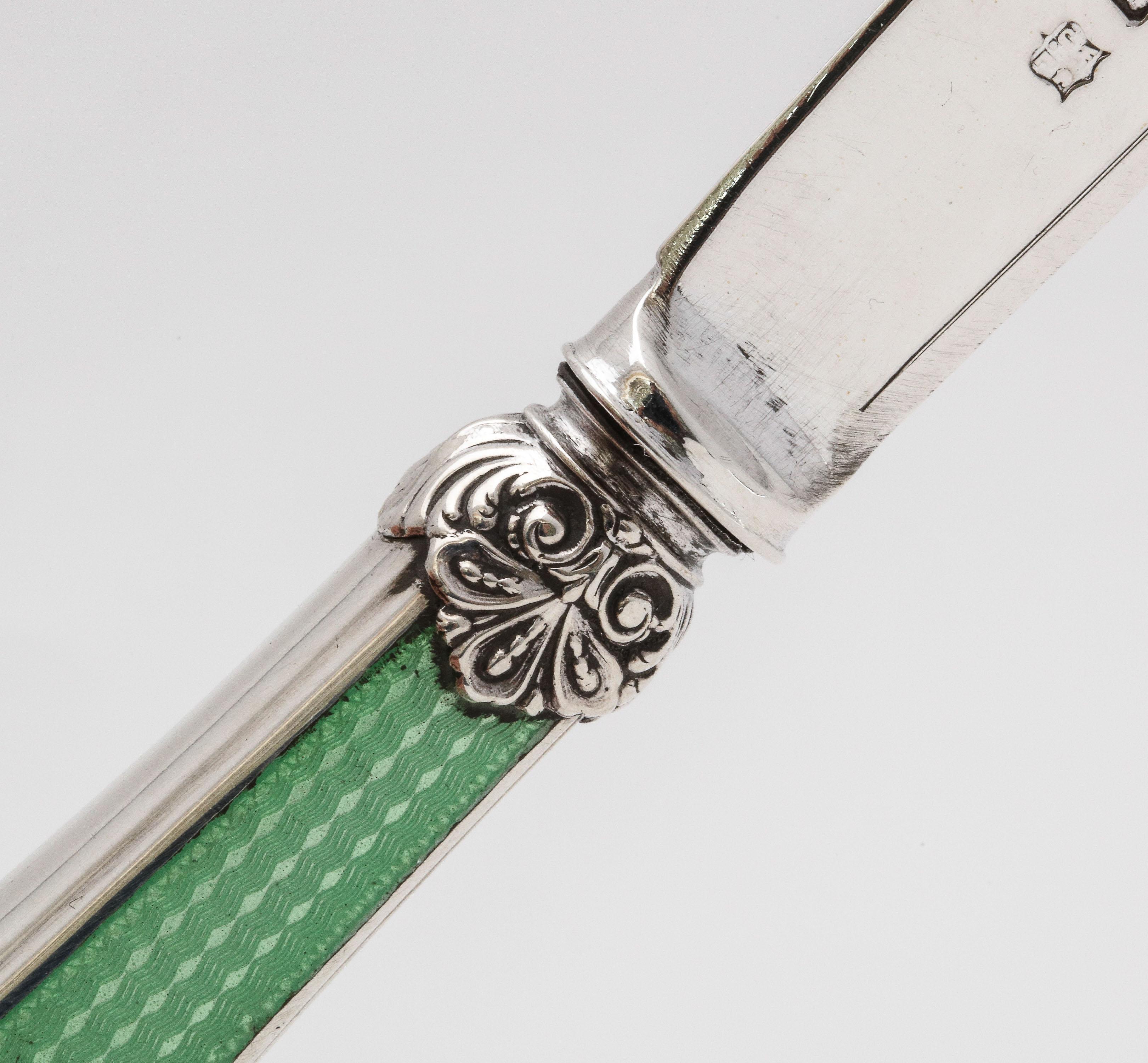 Large Victorian Sterling Silver and Light Green Guilloche Enamel-Letter Opener 8