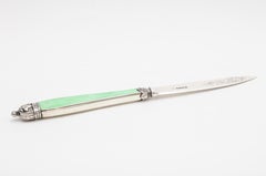 Large Victorian Sterling Silver and Light Green Guilloche Enamel-Letter Opener