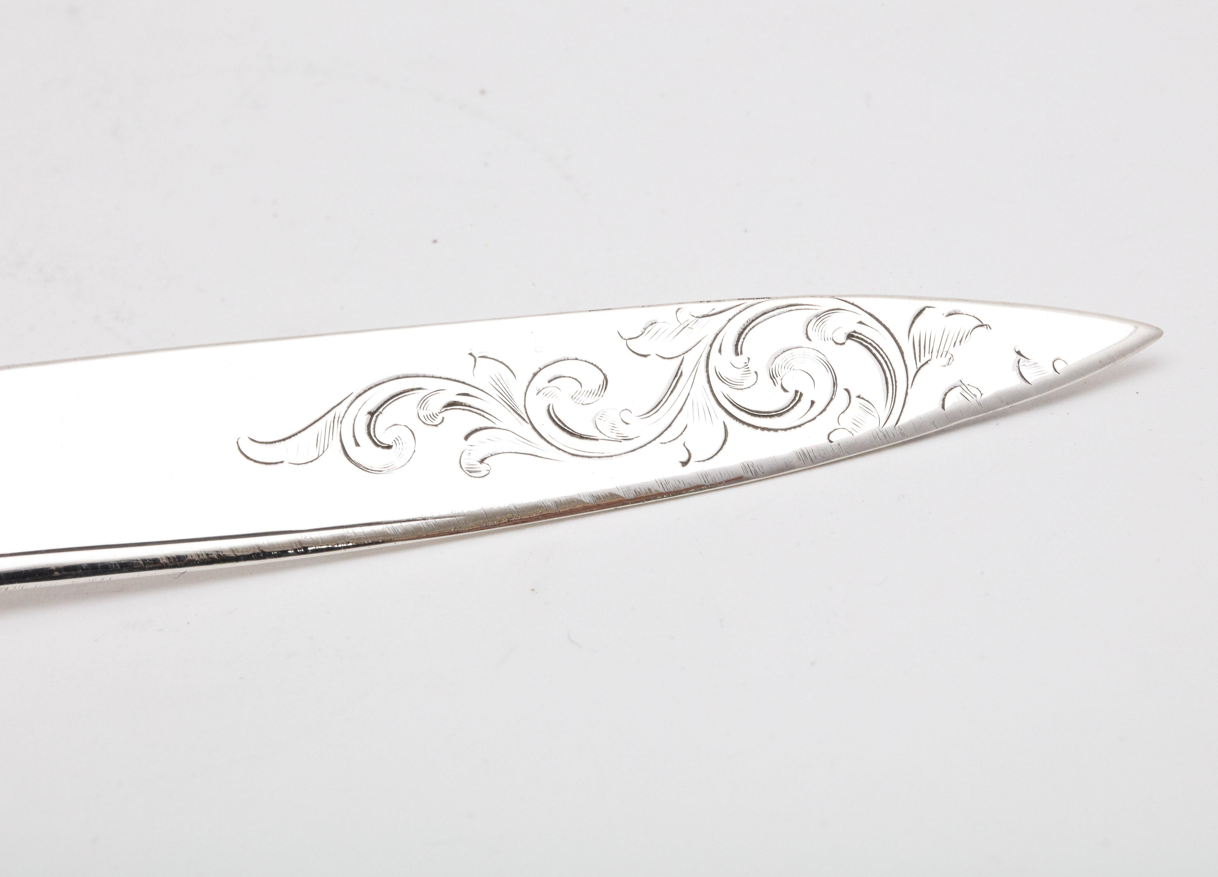 Large Victorian Sterling Silver and Light Green Guilloche Enamel-Letter Opener For Sale 2