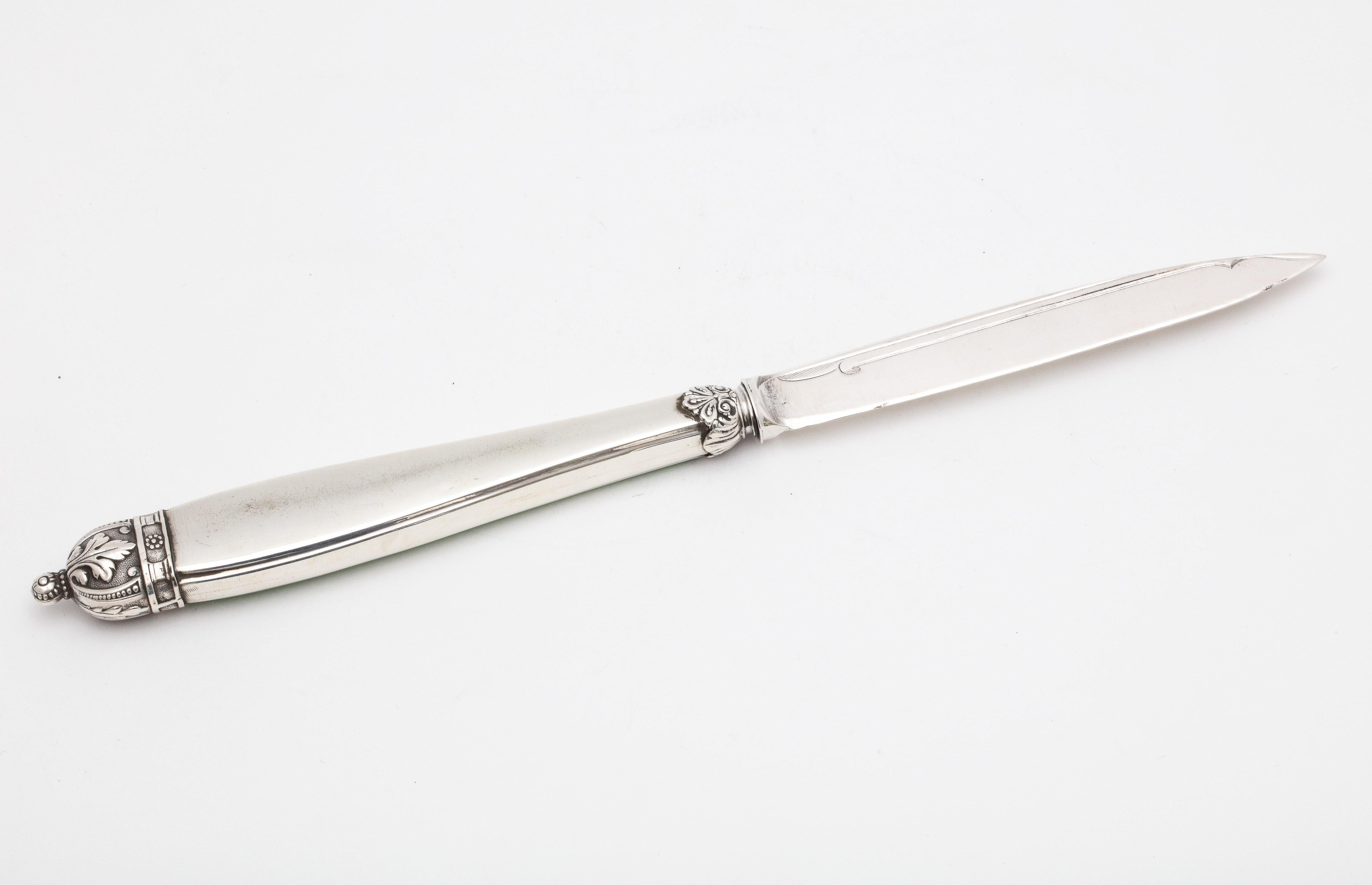 Large Victorian Sterling Silver and Light Green Guilloche Enamel-Letter Opener 1