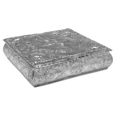 Large Victorian sterling silver jewellery box with Reynolds Angels decoration