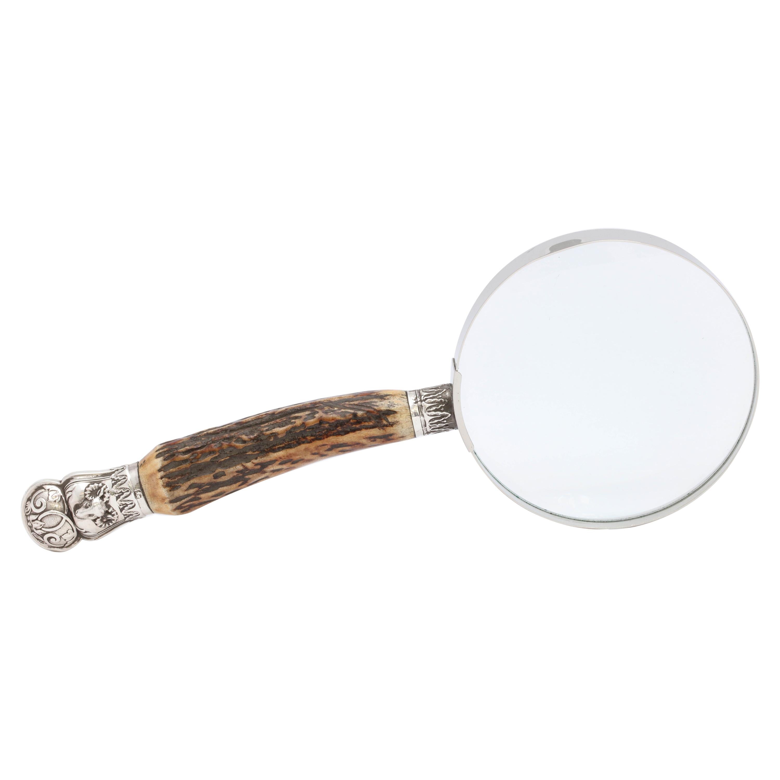 Large Victorian, Sterling Silver-Mounted Horn Magnifying Glass