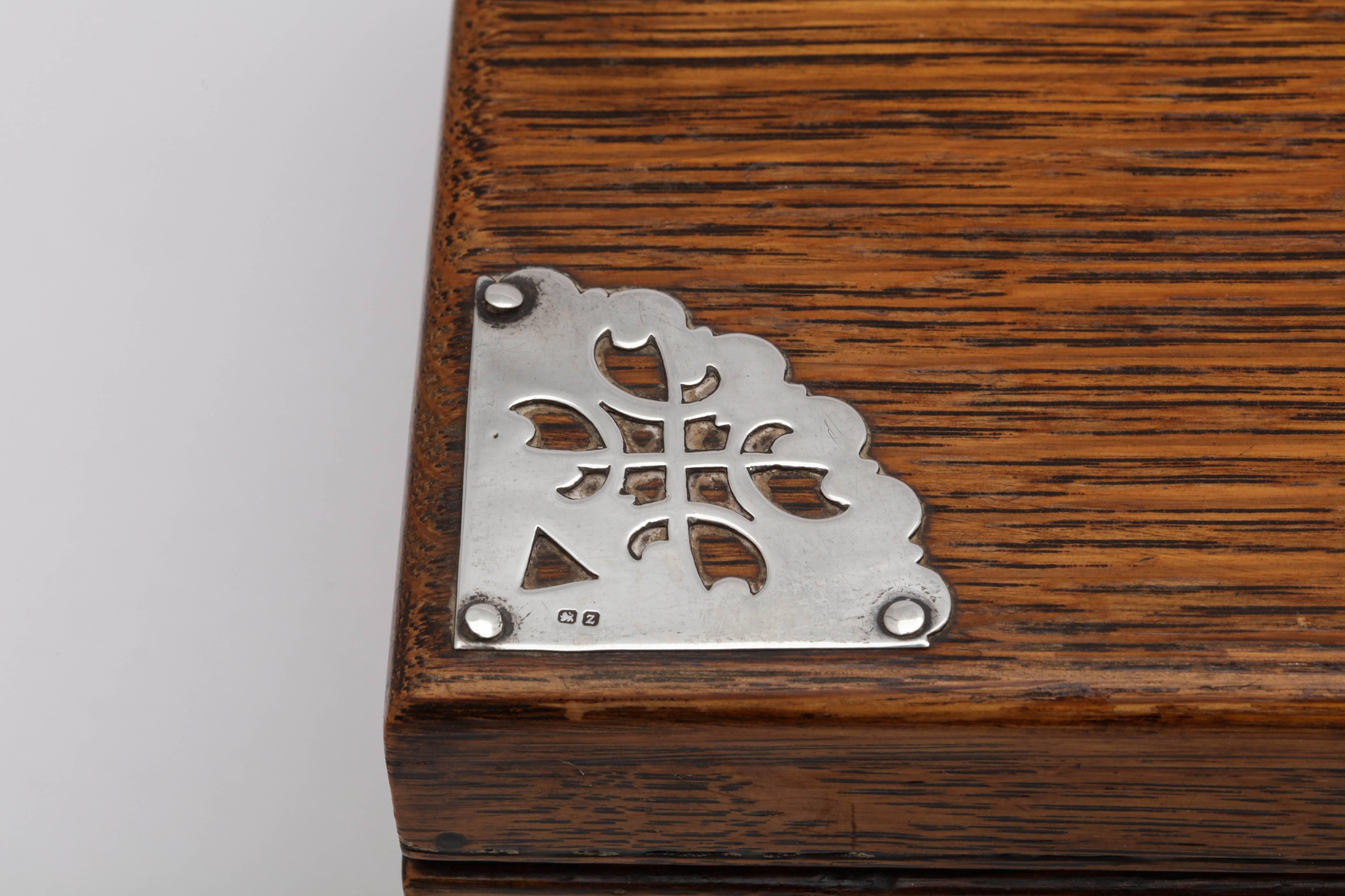 Late 19th Century Large, Victorian, Sterling Silver-Mounted Oak Table Box