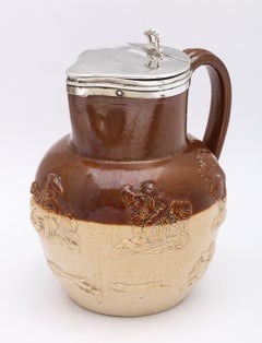 Großer viktorianischer, in Sterlingsilber gefasster Royal Doulton-Krug mit Scharnierdeckel