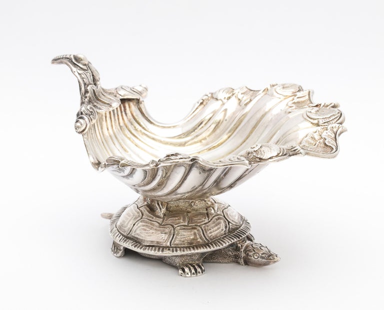 Large Victorian Sterling Silver Turtle with Seashell Salt Cellar, J.E. Caldwell For Sale 11