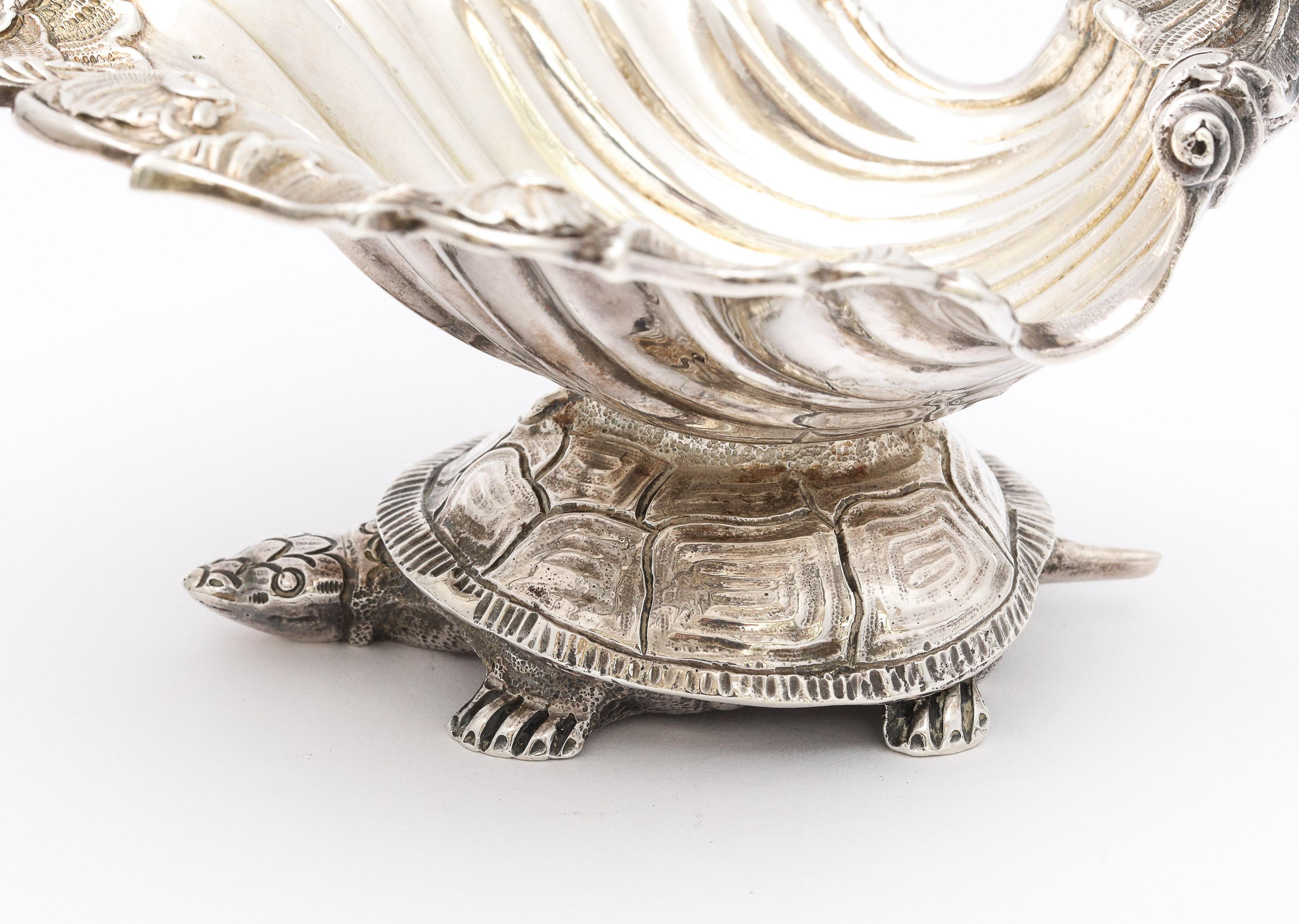 American Large Victorian Sterling Silver Turtle with Seashell Salt Cellar, J.E. Caldwell For Sale