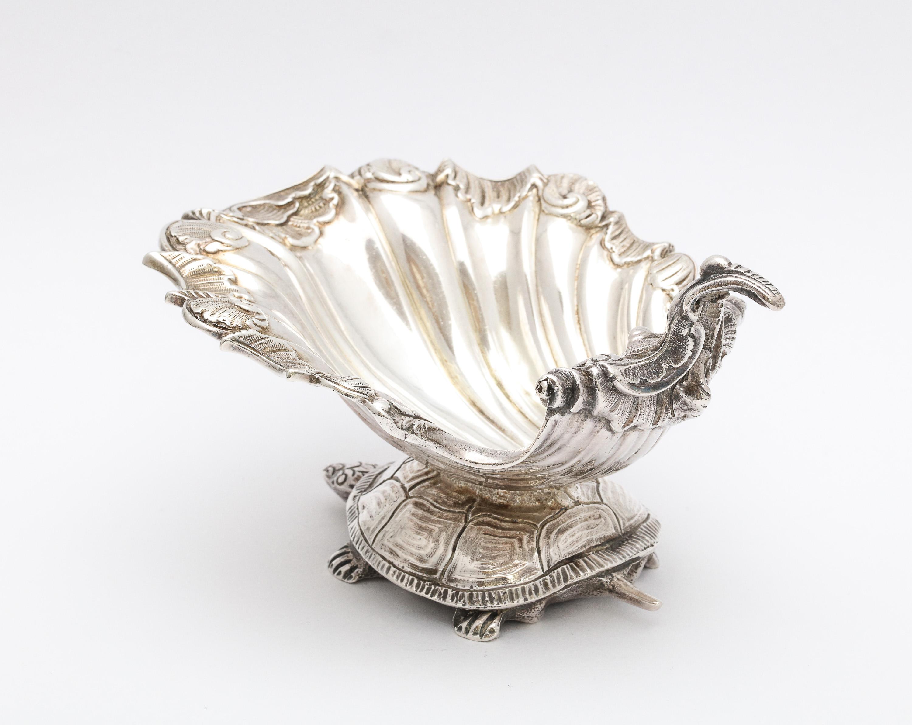 Large Victorian Sterling Silver Turtle with Seashell Salt Cellar, J.E. Caldwell In Good Condition For Sale In New York, NY