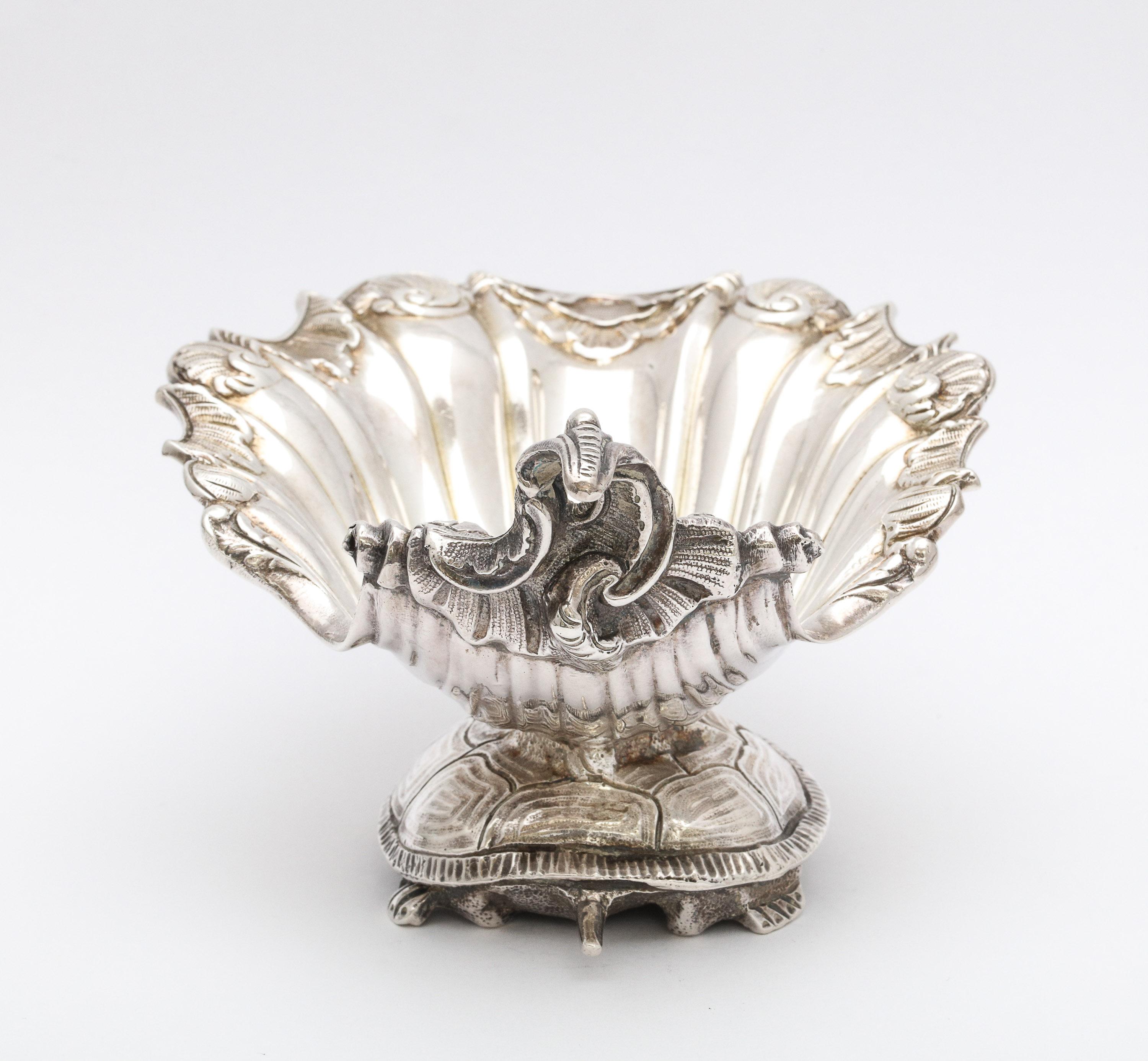 Late 19th Century Large Victorian Sterling Silver Turtle with Seashell Salt Cellar, J.E. Caldwell For Sale