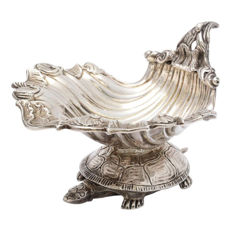 Large Victorian Sterling Silver Turtle with Seashell Salt Cellar, J.E. Caldwell For Sale