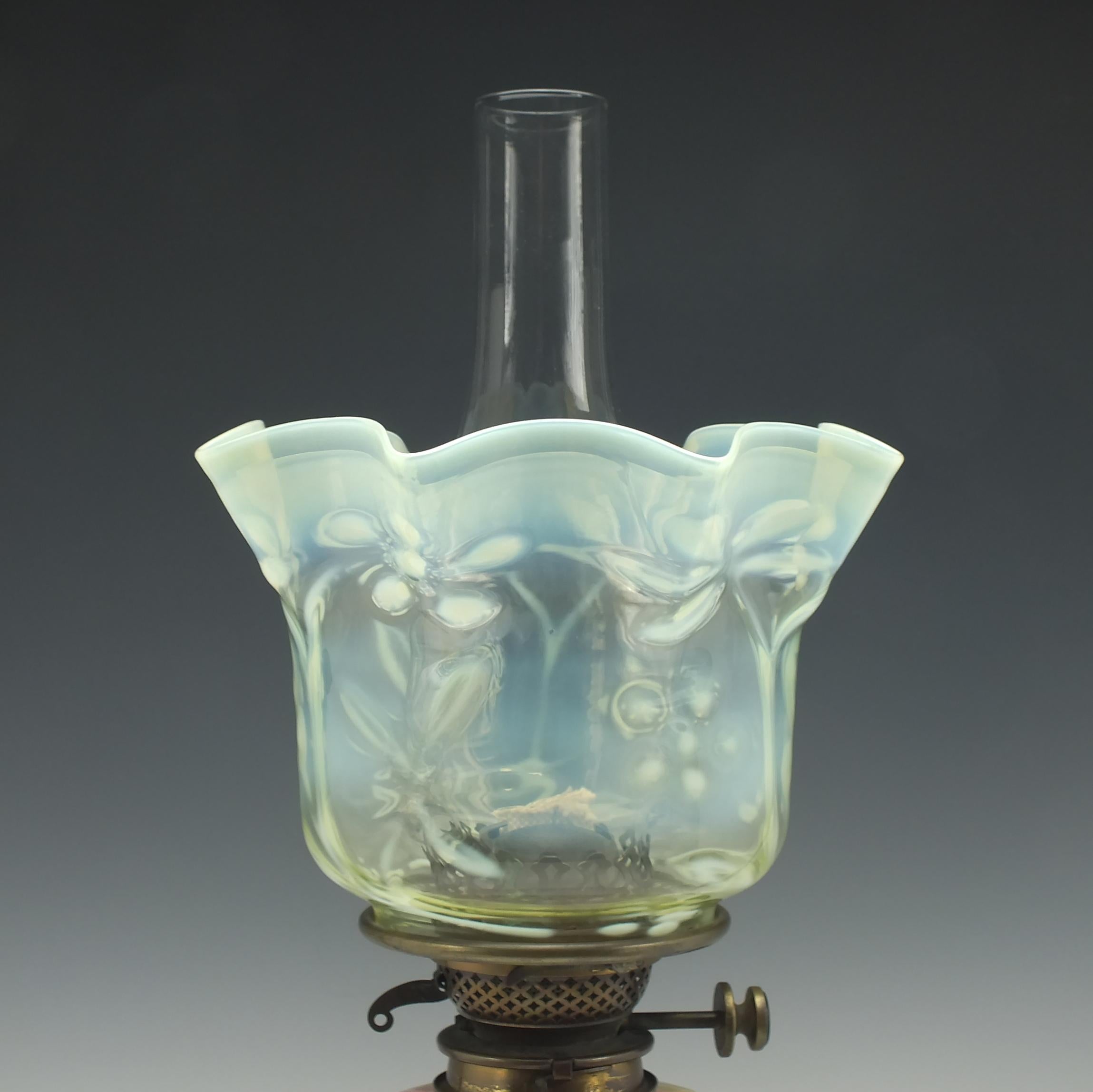 British Large Victorian Stevens & Williams Duplex Oil Lamp, circa 1880