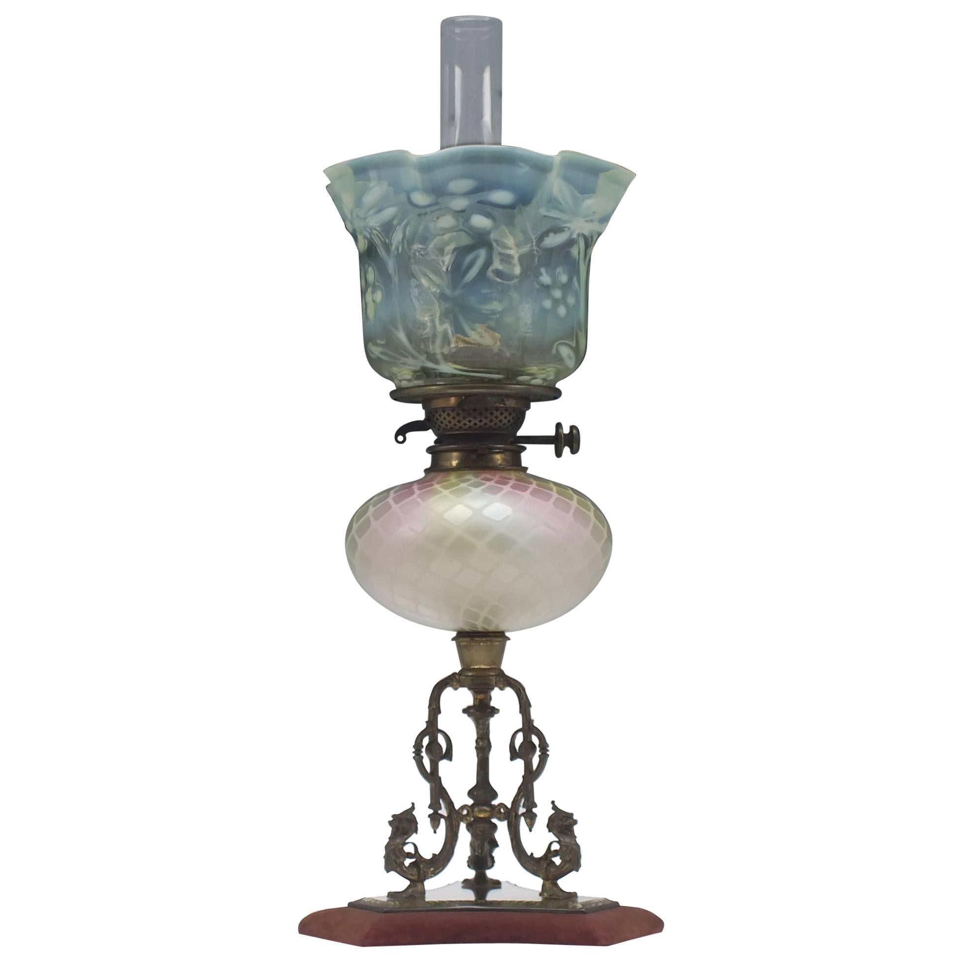 Large Victorian Stevens & Williams Duplex Oil Lamp, circa 1880