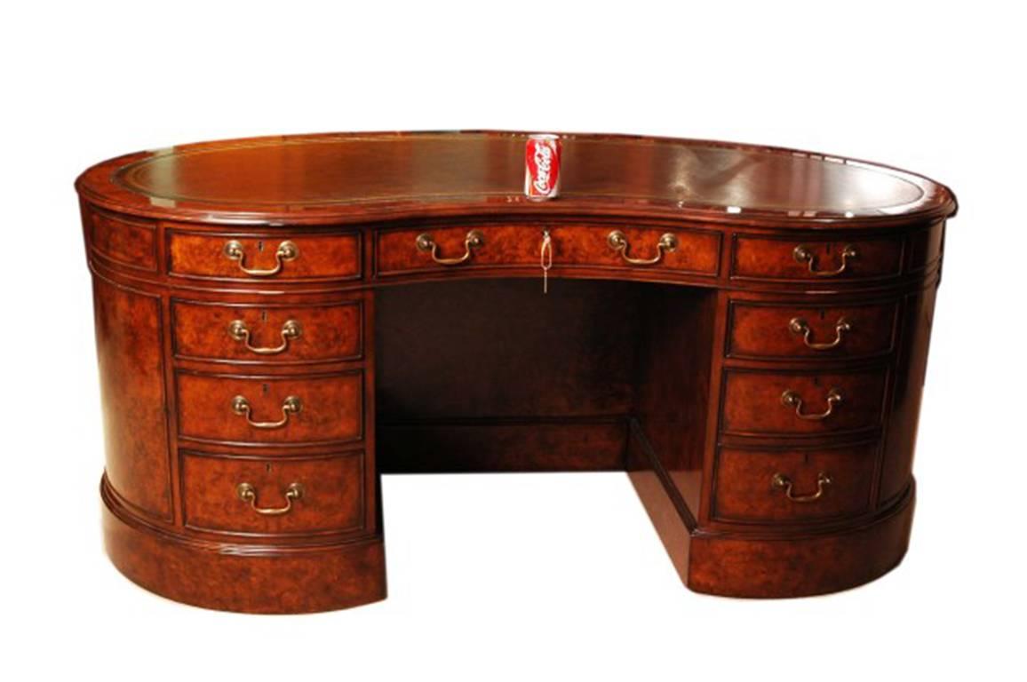 Large Victorian Style Burr Walnut Kidney Partner's Desk 2