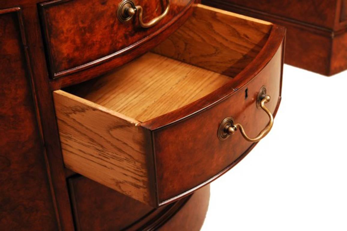English Large Victorian Style Burr Walnut Kidney Partner's Desk