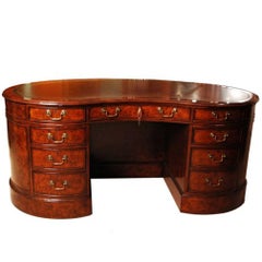 Large Victorian Style Burr Walnut Kidney Partner's Desk
